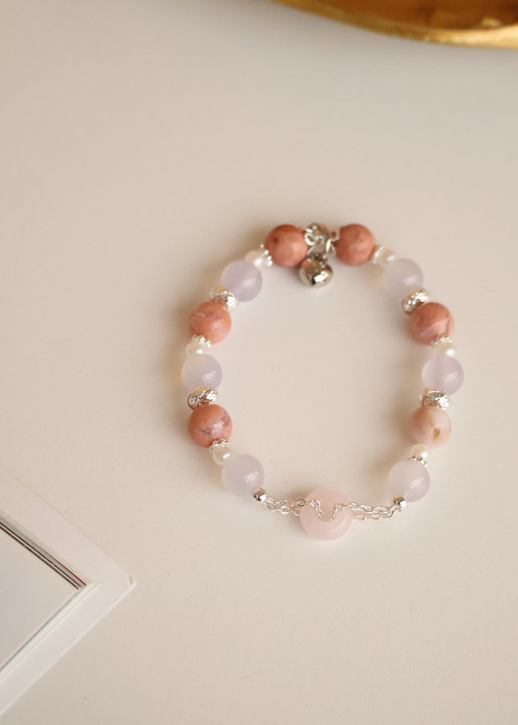 *Luna&Lithoss* Flower Agate & Lilac Chalcedony with Rose Quartz Ping An Kou ƽ°²¿Û Natural Crystal Bracelet (Elastic)