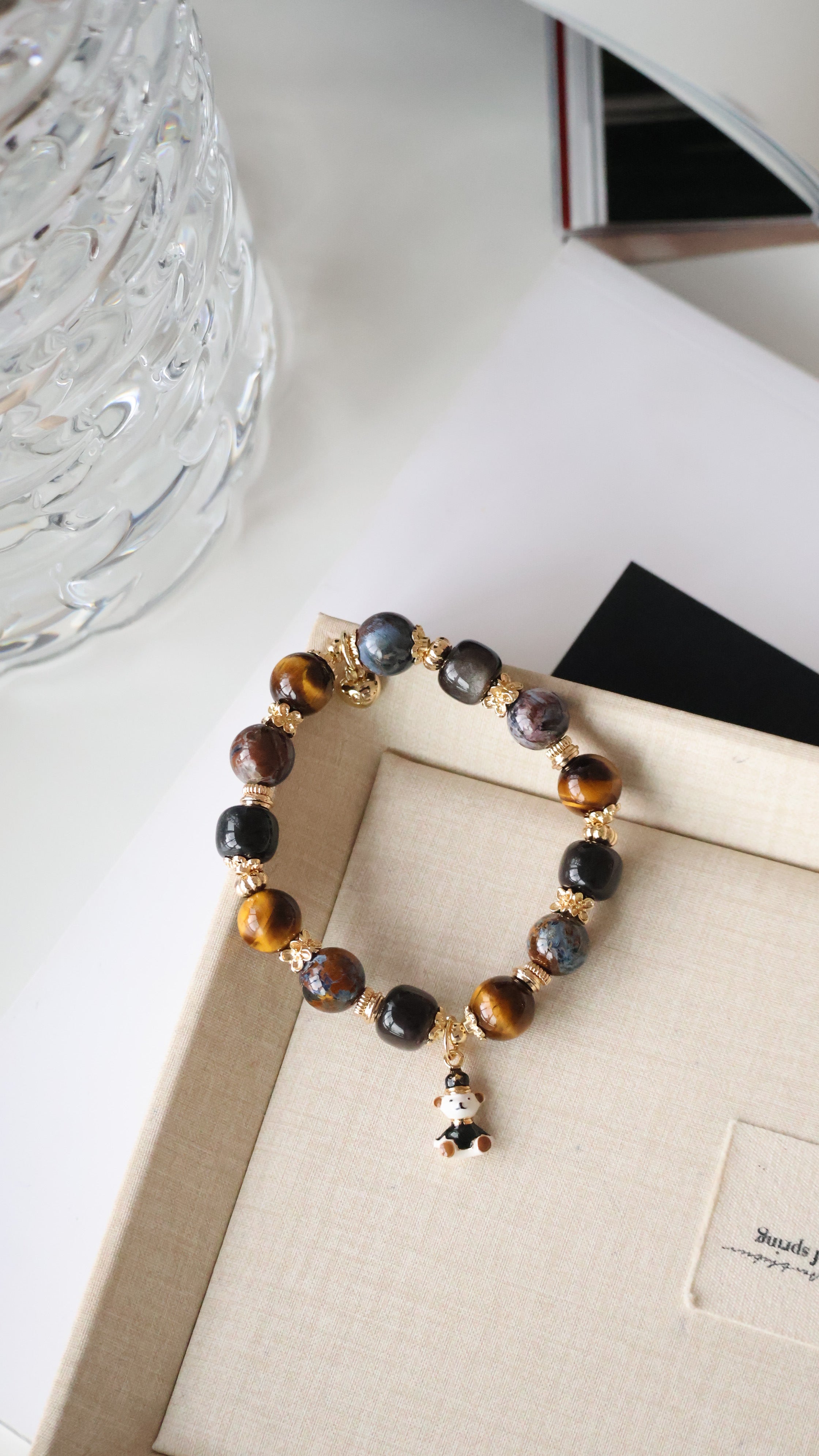 Pietersite, Silver Sheen Obsidian, Devil Blue Aquamarine, Moonstone & Tiger¡¯s Eye Crystal Bracelet ¡ª Polo RL | 6mm / 8mm / 10mm (Elastic)