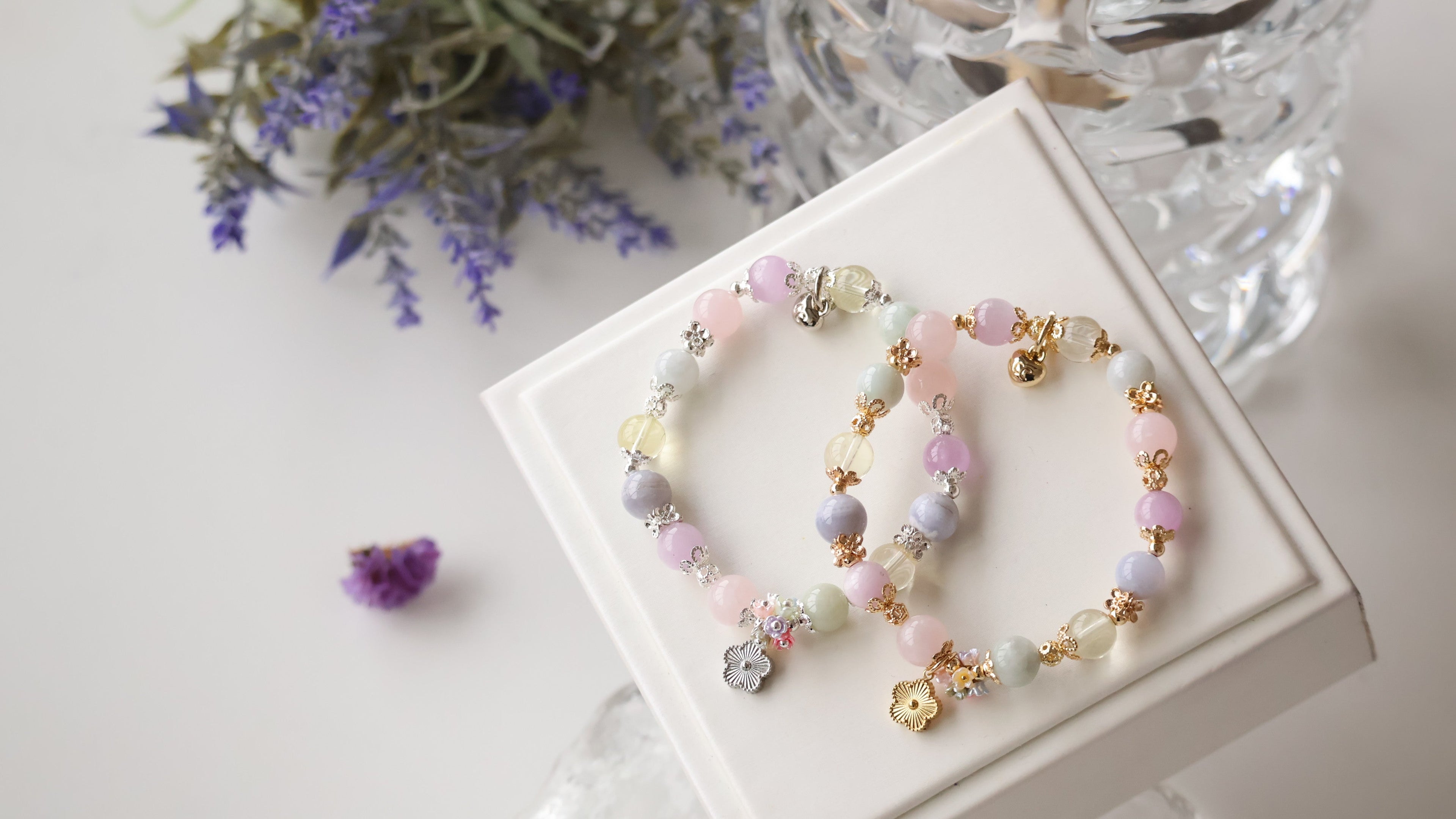 Rose Quartz, Kunzite, Blue Lace Agate, Lemon Quartz, Green Jadeite ¡ª Floryn | 8mm (Elastic)