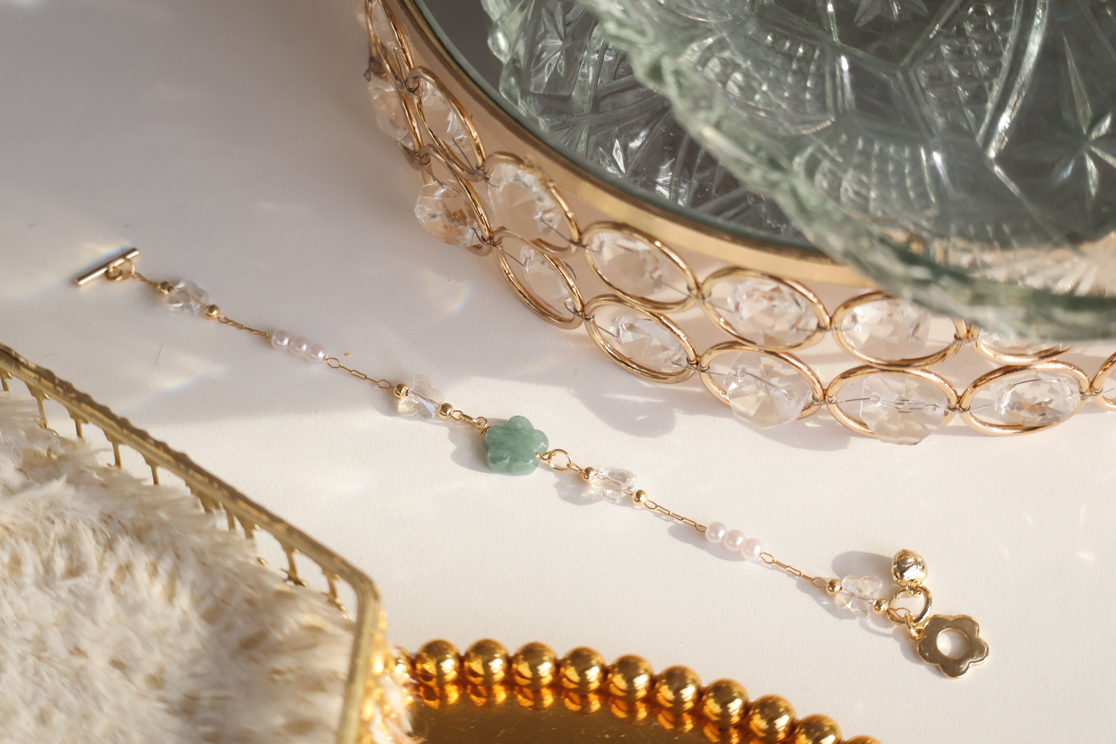 *Luna&Lithoss* Sakura Flower Chain Natural Crystal Bracelet (OT Clasp)
