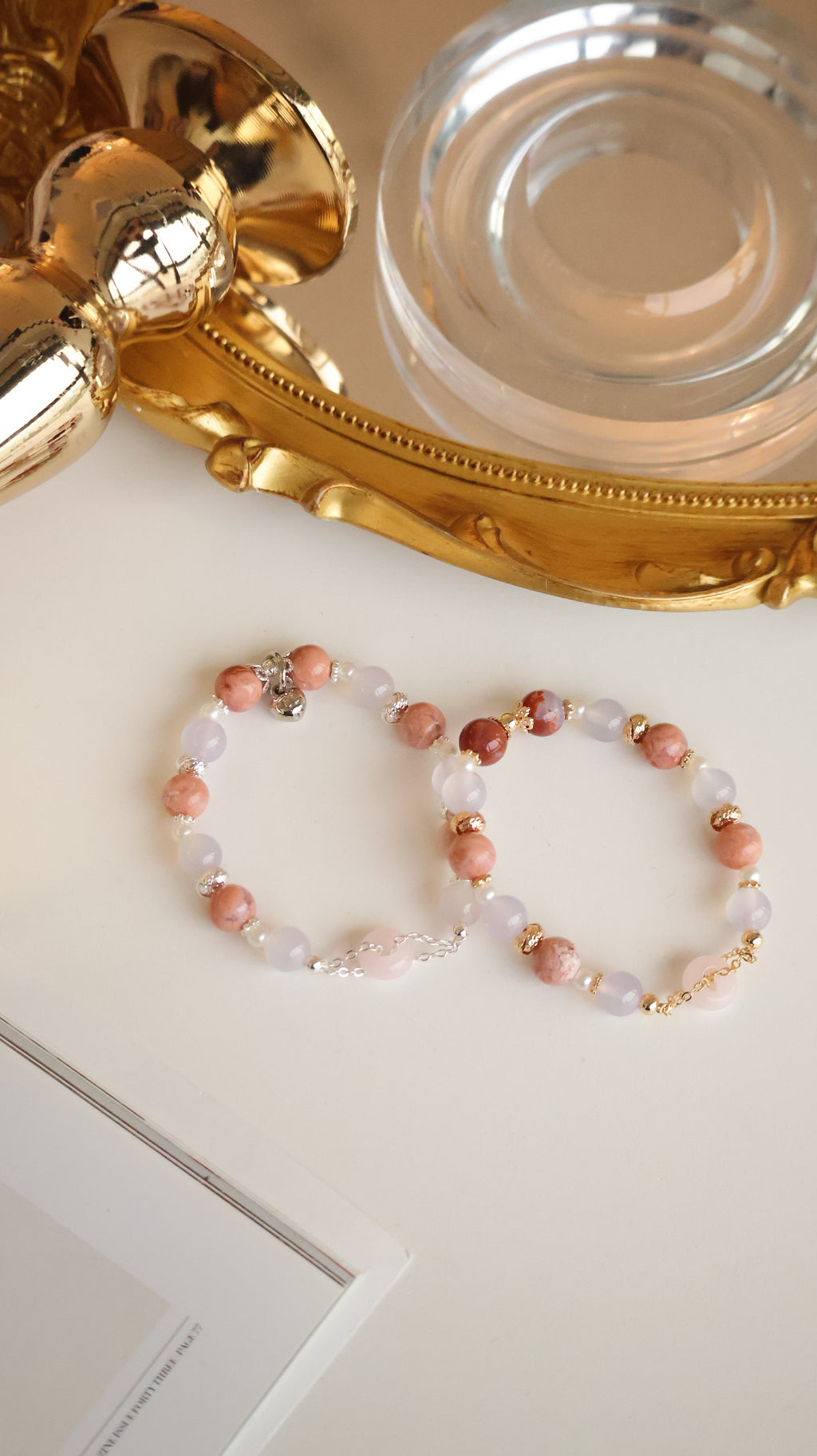 *Luna&Lithoss* Flower Agate & Lilac Chalcedony with Rose Quartz Ping An Kou ƽ°²¿Û Natural Crystal Bracelet (Elastic)