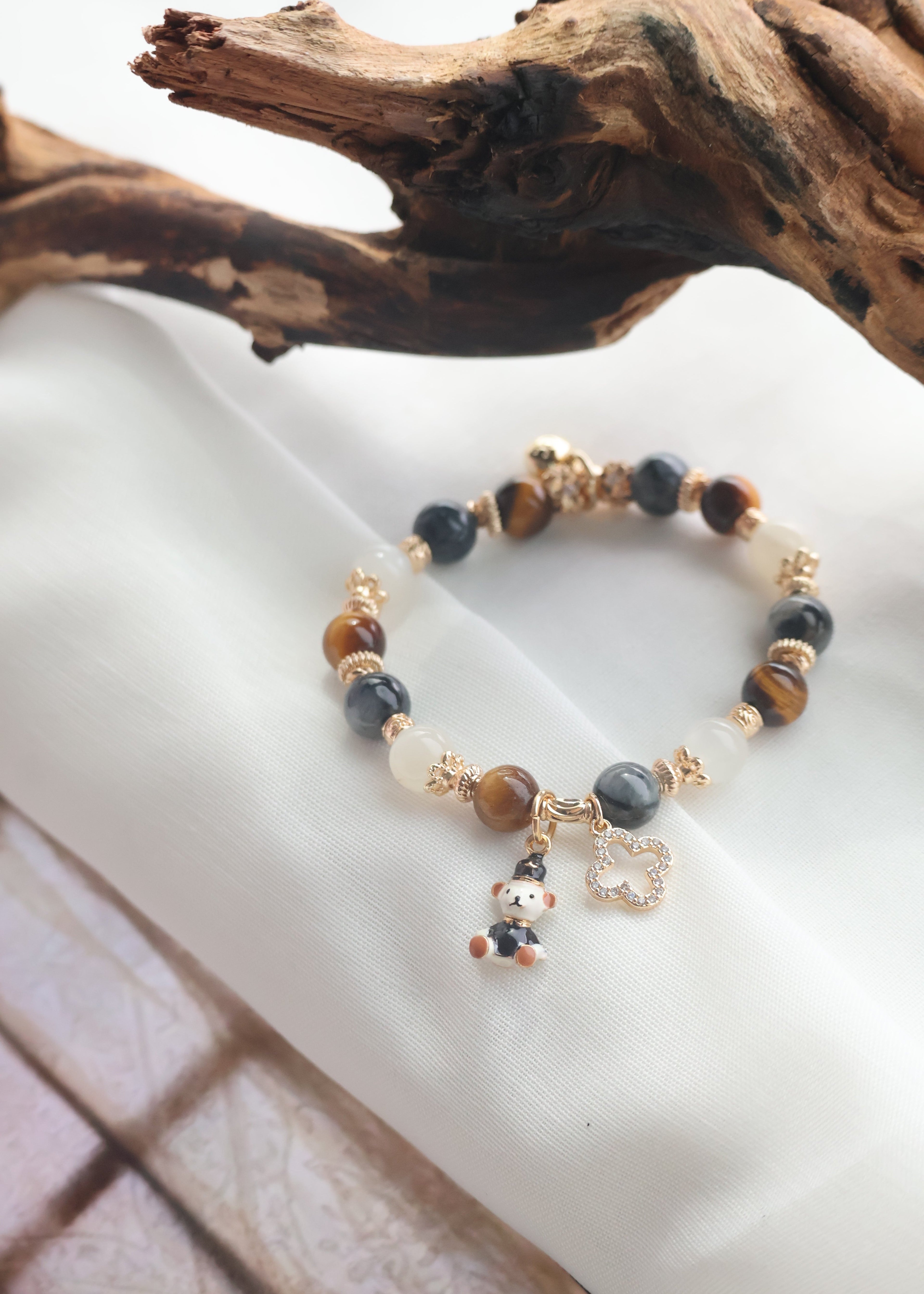 Pietersite, Silver Sheen Obsidian, Devil Blue Aquamarine, Moonstone & Tiger¡¯s Eye Crystal Bracelet ¡ª Polo RL | 6mm / 8mm / 10mm (Elastic)