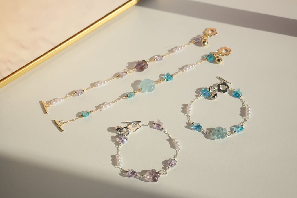 *Luna&Lithoss* Sakura Flower Chain Natural Crystal Bracelet (OT Clasp)