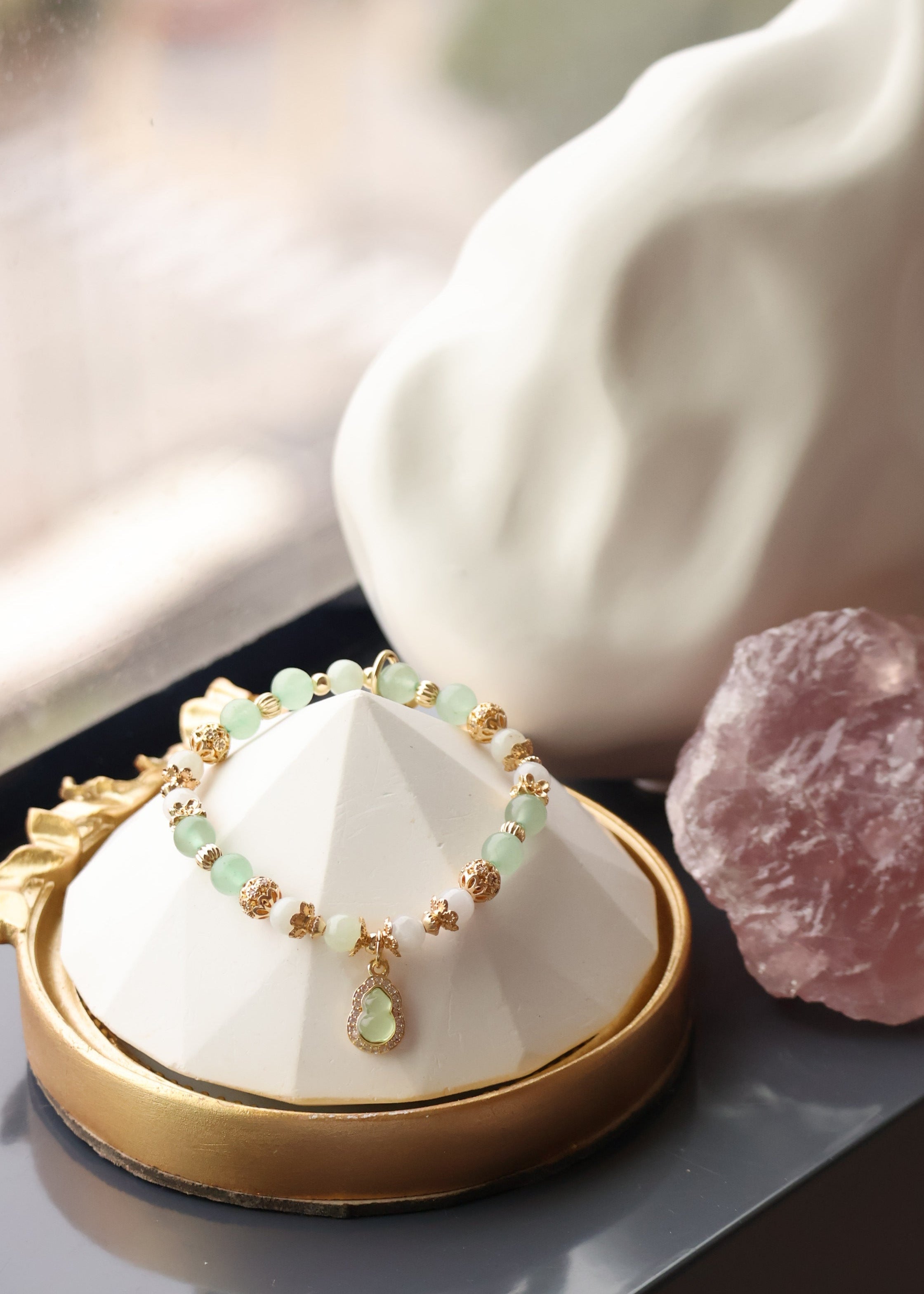 Green Jadeite & Green Aventurine, Rose Quartz & Whie Jadeite, Girasol Quartz & Clear Quartz ¡ª Mini Hulu Series | 8mm (Elastic)