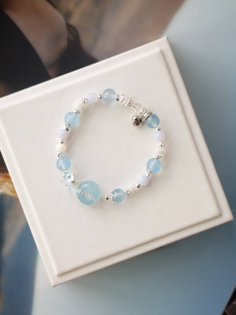 Aquamarine, White Conch & Blue Lace Agate ¡ª Everfae Ping An Kou Series | 8mm (Elastic)