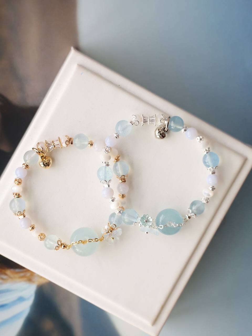 Aquamarine, White Conch & Blue Lace Agate ¡ª Everfae Ping An Kou Series | 8mm (Elastic)
