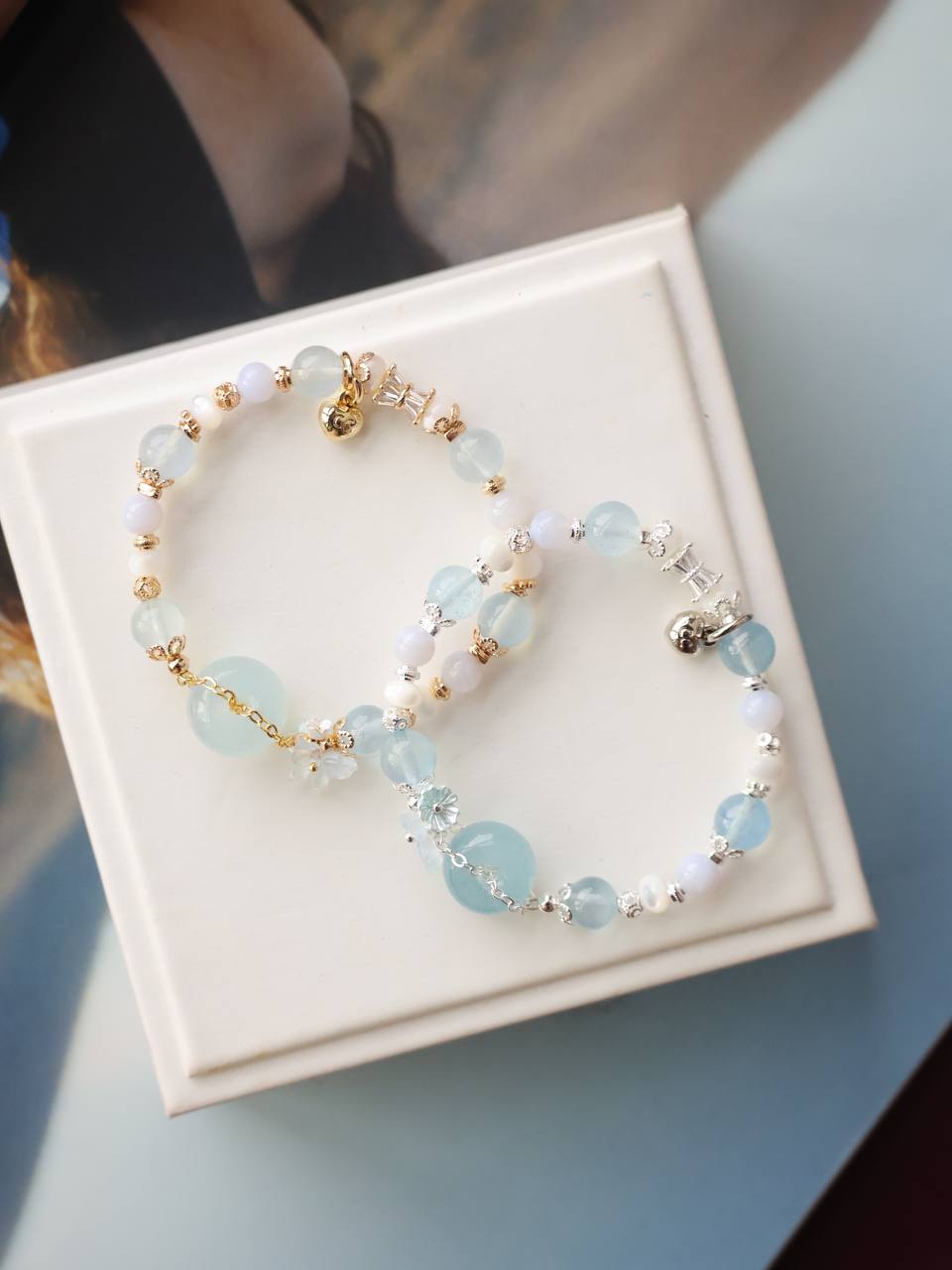 Aquamarine, White Conch & Blue Lace Agate ¡ª Everfae Ping An Kou Series | 8mm (Elastic)