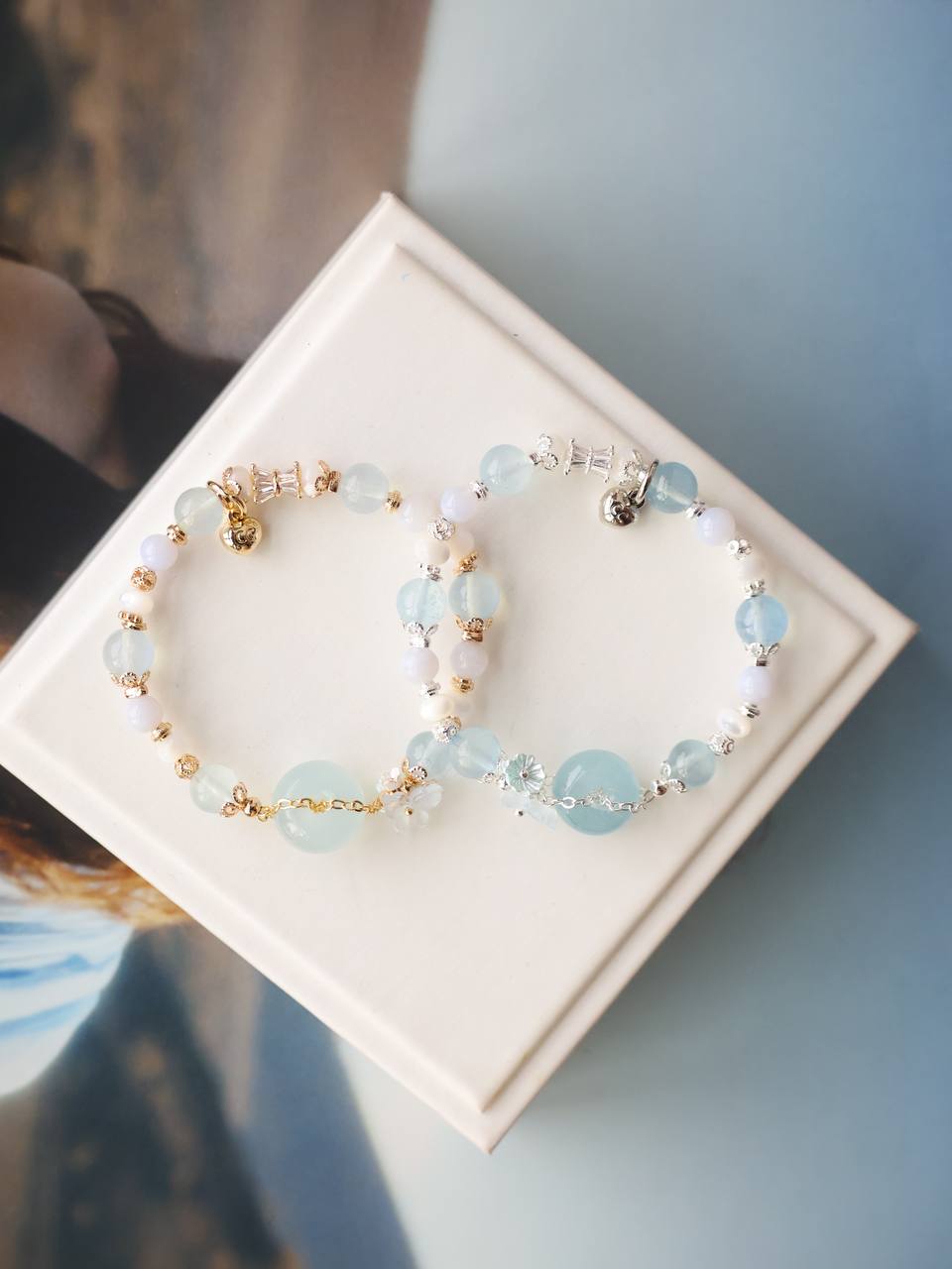 Aquamarine, White Conch & Blue Lace Agate ¡ª Everfae Ping An Kou Series | 8mm (Elastic)