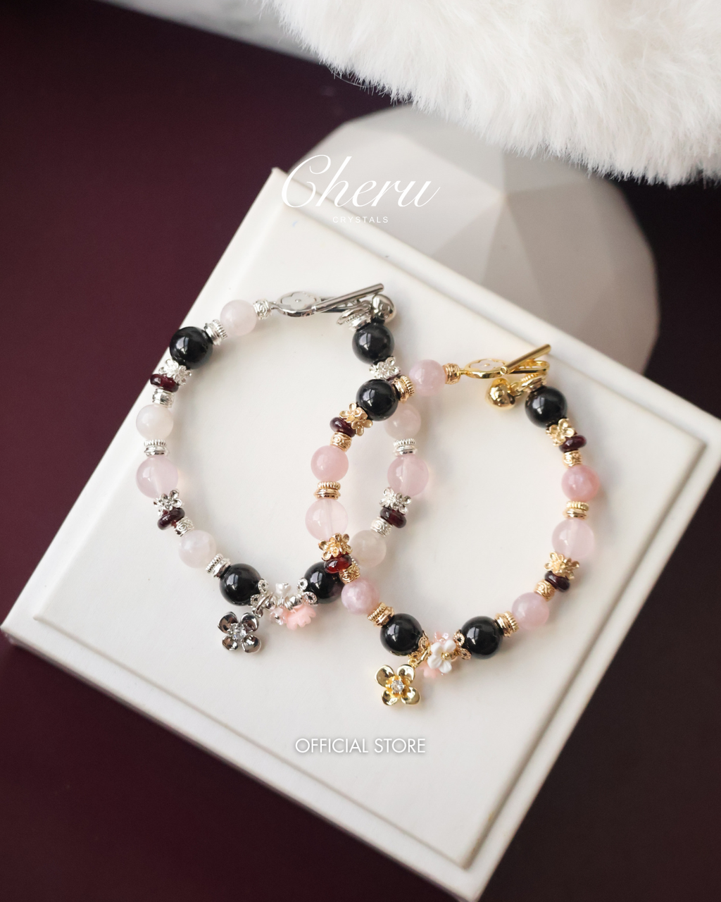 Hypersthene, Pink Purple Emerald Mica, Rose Quartz & Garnet ¡ª Noir Reverie | 8mm (OT Clasps, Elastic)
