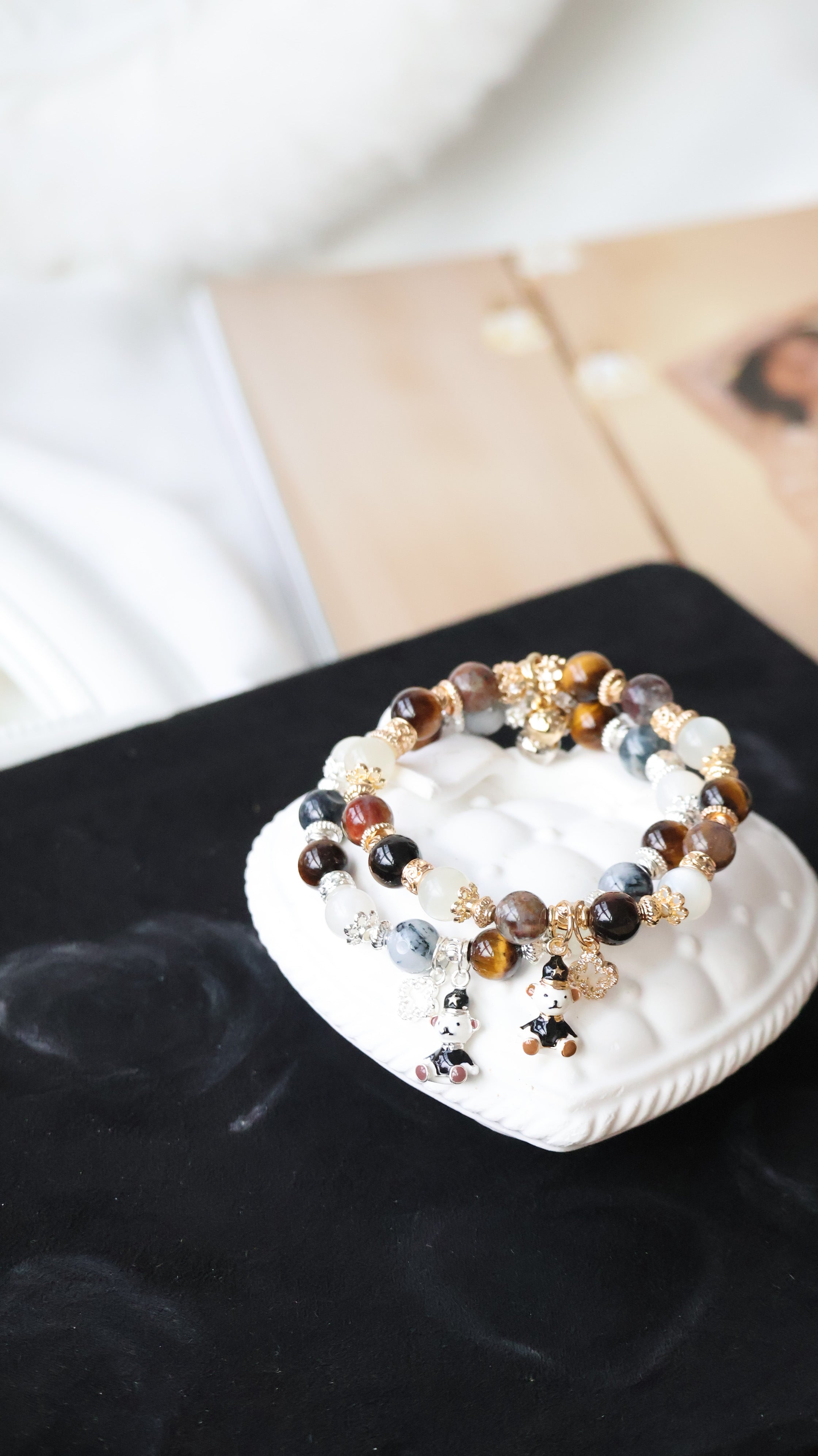 Pietersite, Silver Sheen Obsidian, Devil Blue Aquamarine, Moonstone & Tiger¡¯s Eye Crystal Bracelet ¡ª Polo RL | 6mm / 8mm / 10mm (Elastic)