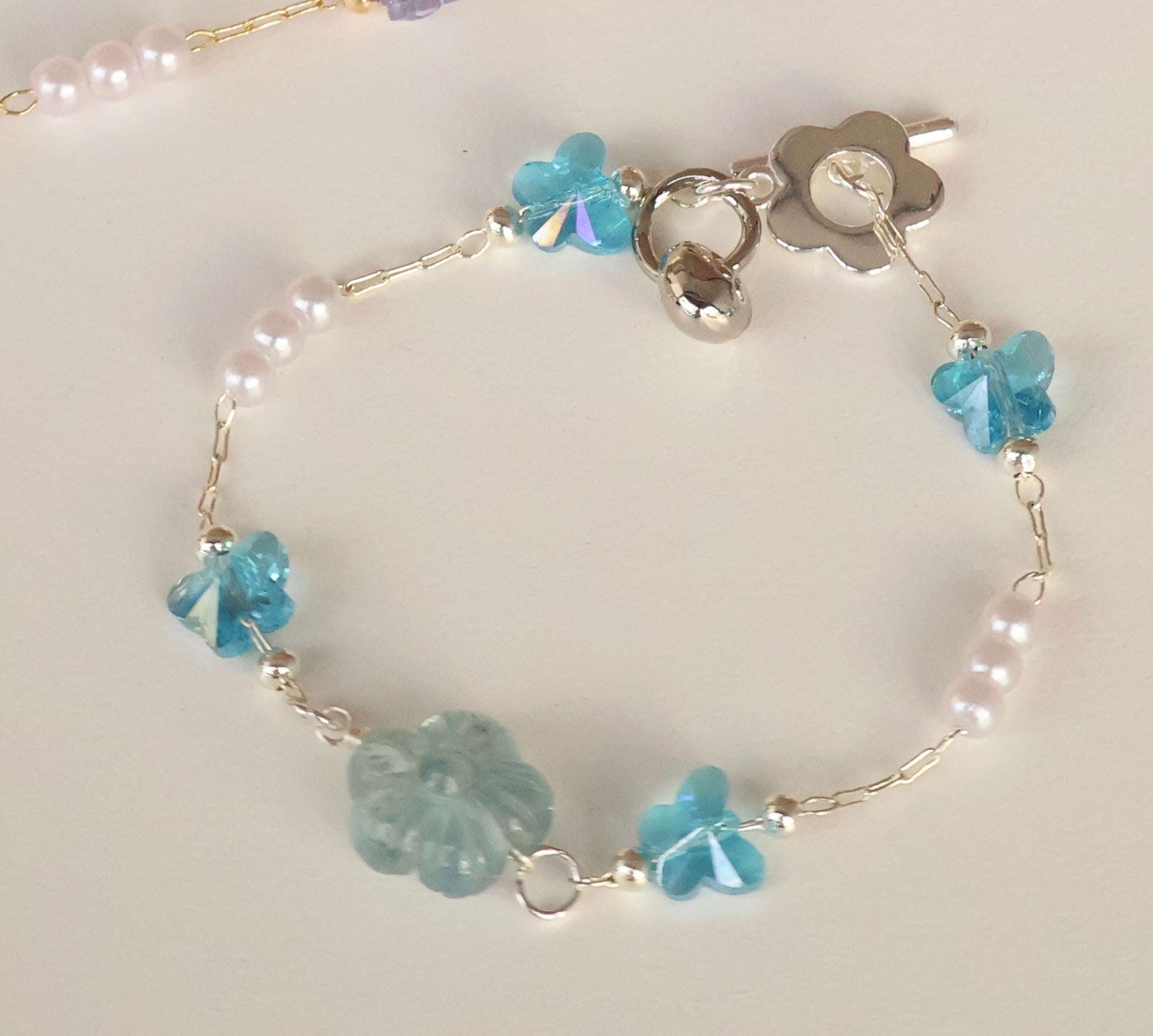 *Luna&Lithoss* Sakura Flower Chain Natural Crystal Bracelet (OT Clasp)