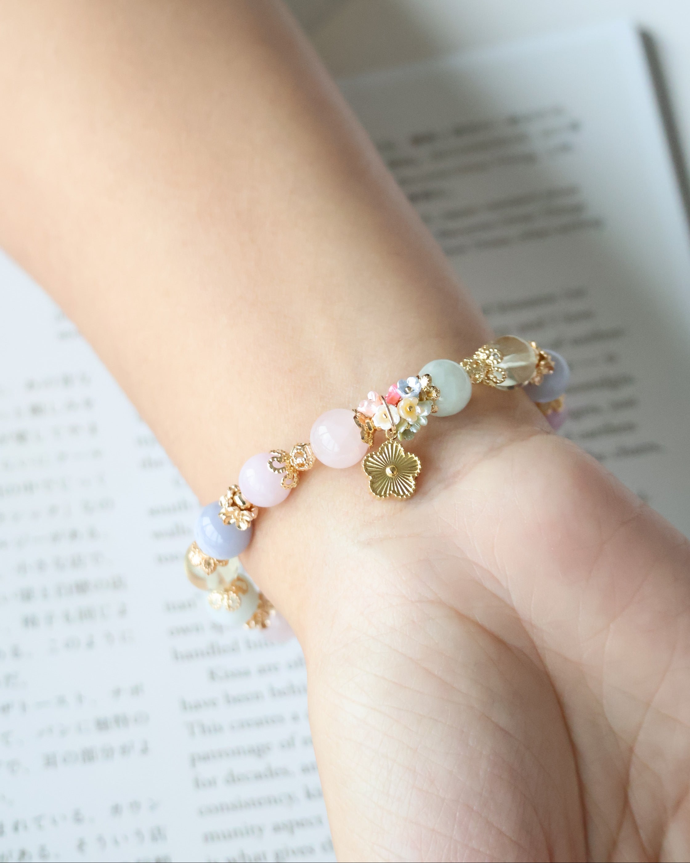 Rose Quartz, Kunzite, Blue Lace Agate, Lemon Quartz, Green Jadeite ¡ª Floryn | 8mm (Elastic)