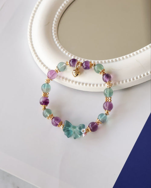*Luna&Lithoss* Berri Bow 8mm Blue Fluorite & Purple Fluorite with Blue Fluorite Bow (Elastic)