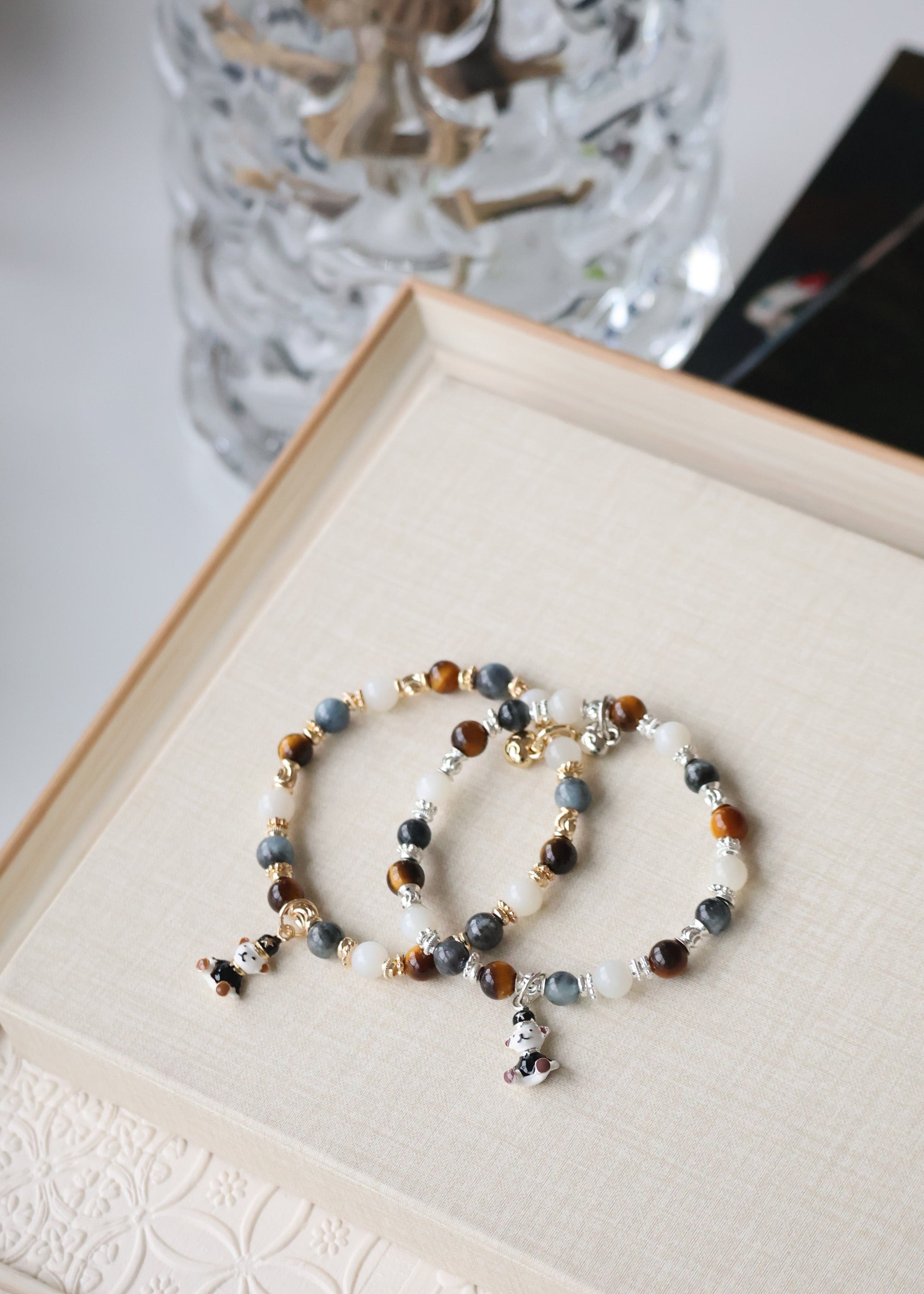 Pietersite, Silver Sheen Obsidian, Devil Blue Aquamarine, Moonstone & Tiger¡¯s Eye Crystal Bracelet ¡ª Polo RL | 6mm / 8mm / 10mm (Elastic)