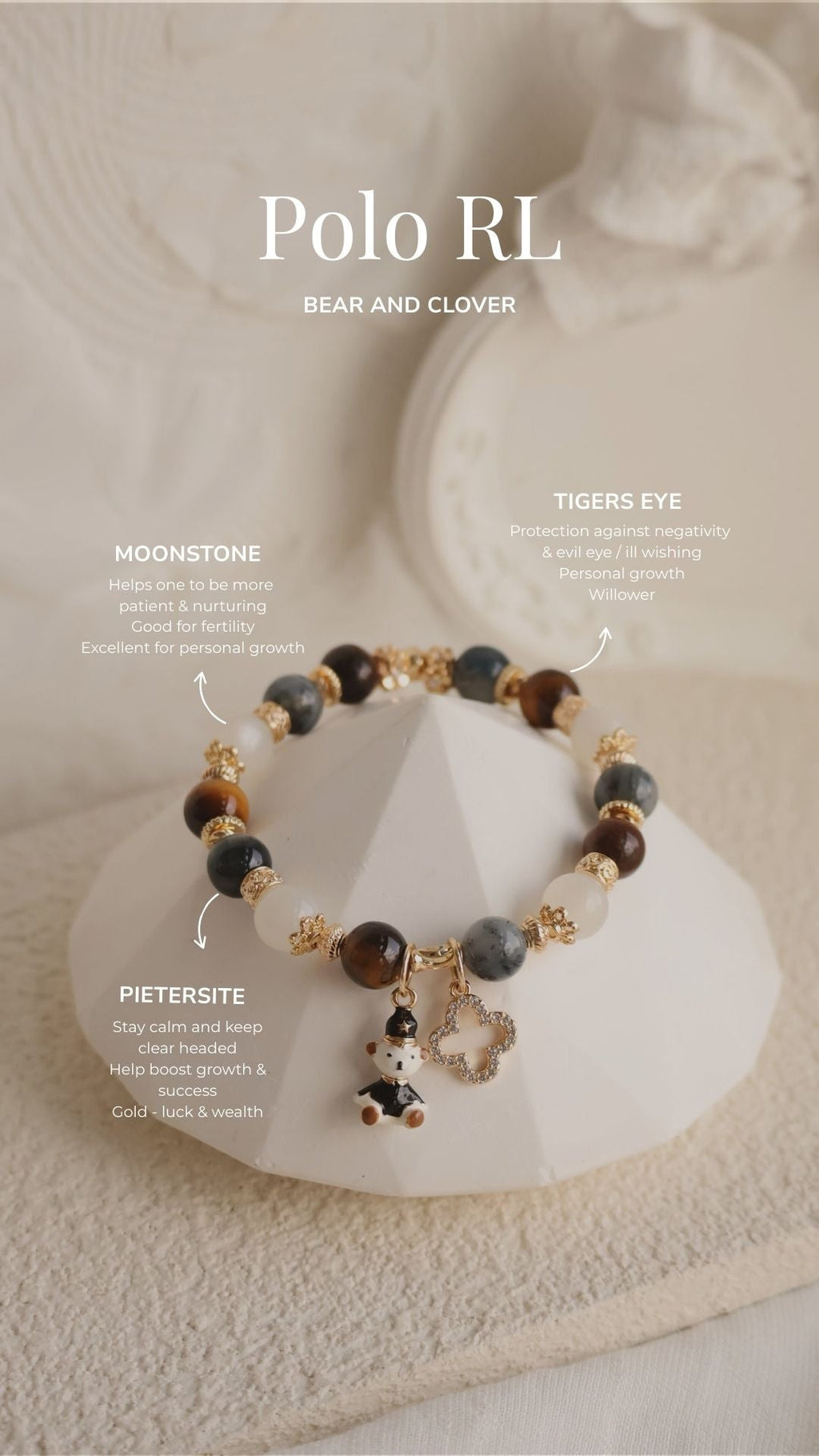 Pietersite, Silver Sheen Obsidian, Devil Blue Aquamarine, Moonstone & Tiger¡¯s Eye Crystal Bracelet ¡ª Polo RL | 6mm / 8mm / 10mm (Elastic)