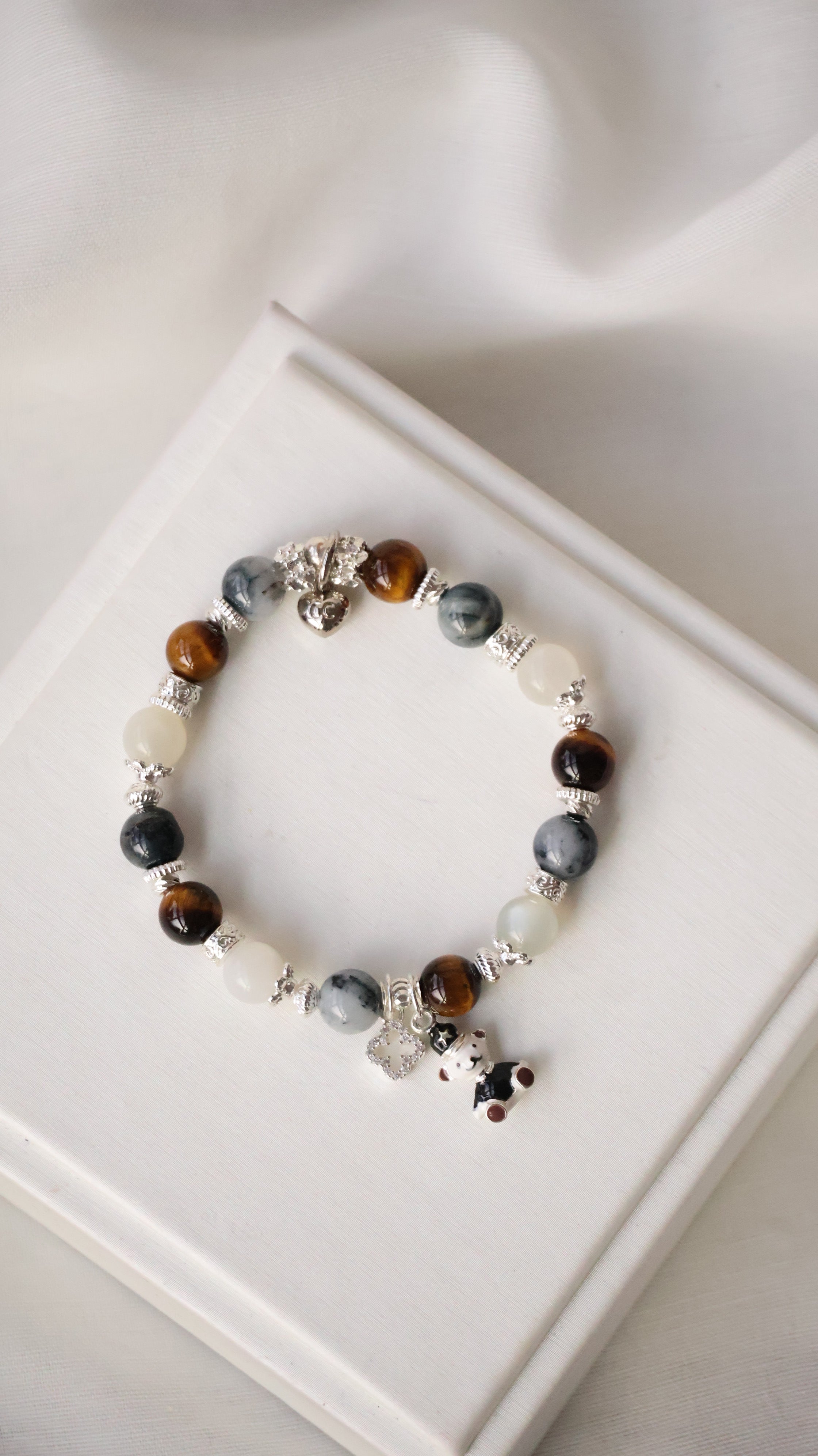 Pietersite, Silver Sheen Obsidian, Devil Blue Aquamarine, Moonstone & Tiger¡¯s Eye Crystal Bracelet ¡ª Polo RL | 6mm / 8mm / 10mm (Elastic)