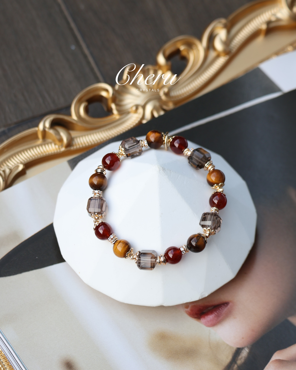 Tiger Eye, Garnet, Smoky Quartz Crystal Bracelet ¡ª Aquarius Horoscope Series | 8mm (Elastic)