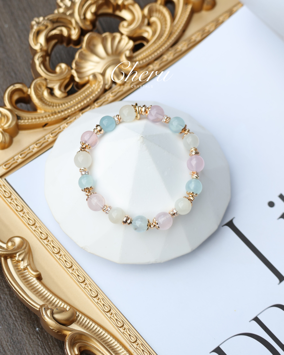 Moonstone, Aquamarine, Rose Quartz ¡ª Aries Horoscope Series | 8mm (Elastic)