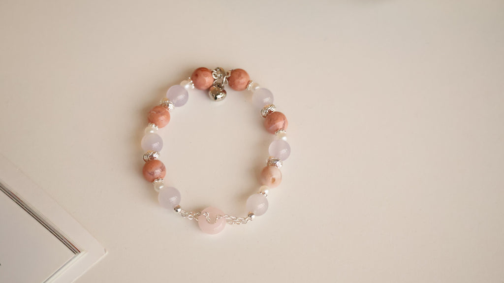 *Luna&Lithoss* Flower Agate & Lilac Chalcedony with Rose Quartz Ping An Kou ƽ°²¿Û Natural Crystal Bracelet (Elastic)
