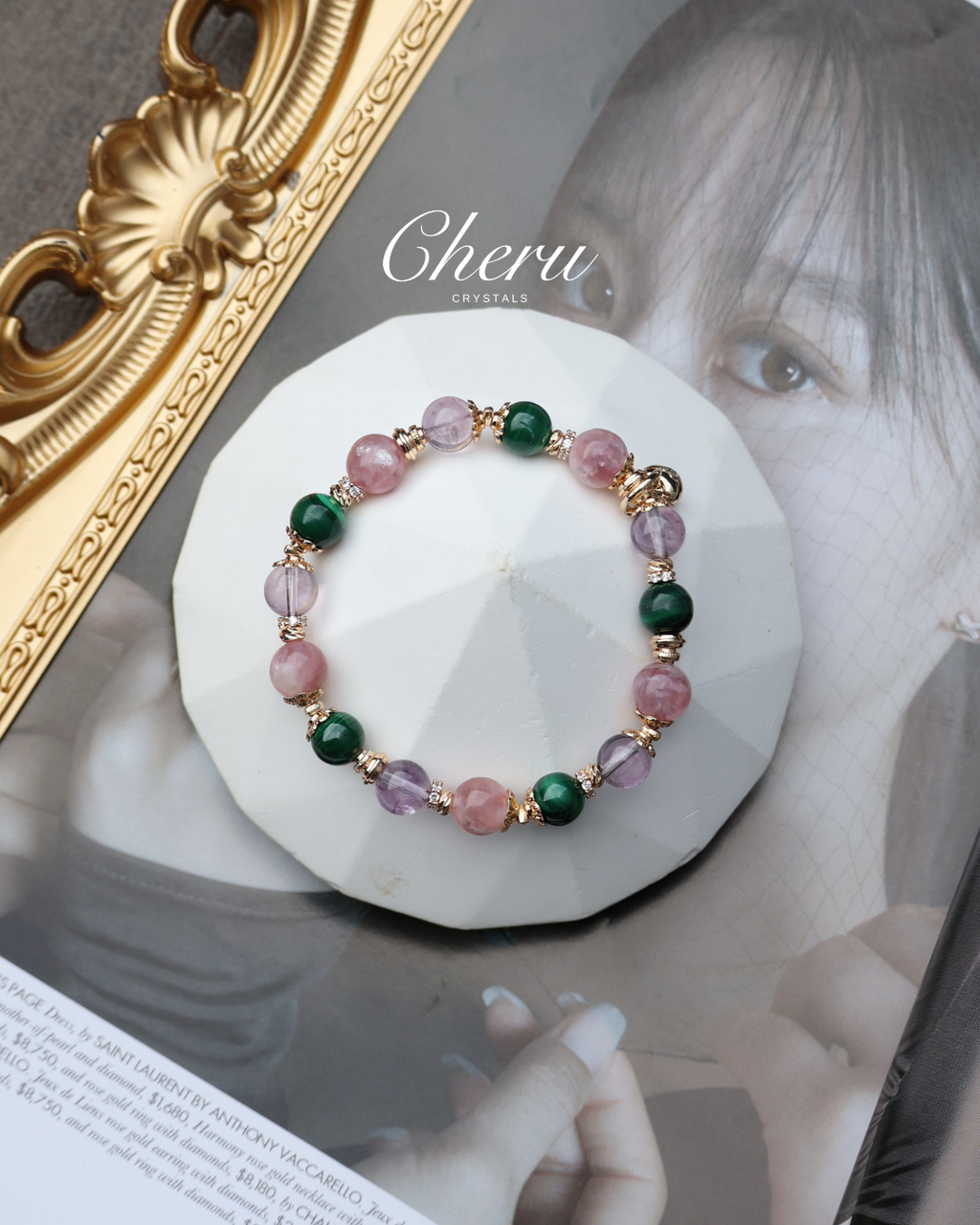 Malachite, Pink Purple Emerald Mica, Amethyst ¡ª Capricorn Horoscope Series | 8mm (Elastic)