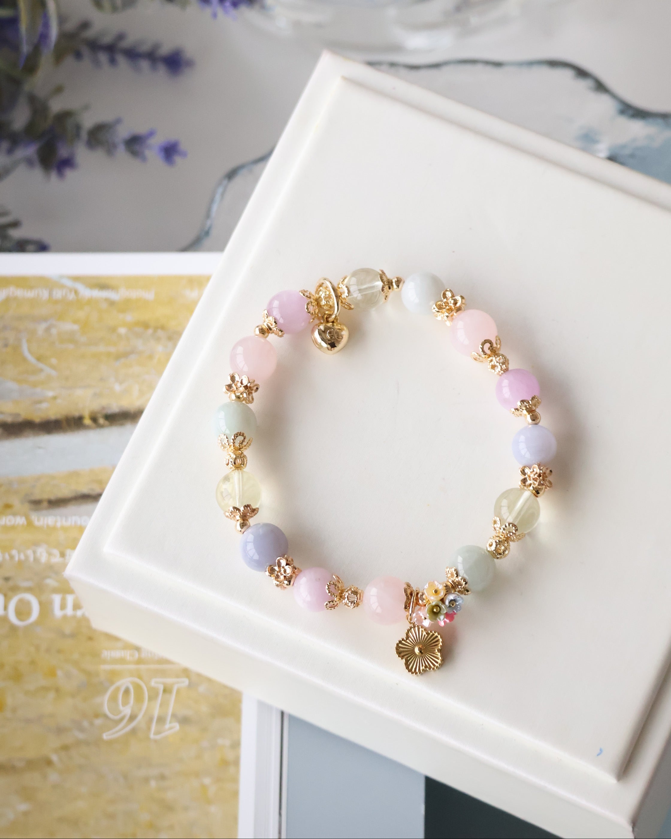 Rose Quartz, Kunzite, Blue Lace Agate, Lemon Quartz, Green Jadeite ¡ª Floryn | 8mm (Elastic)