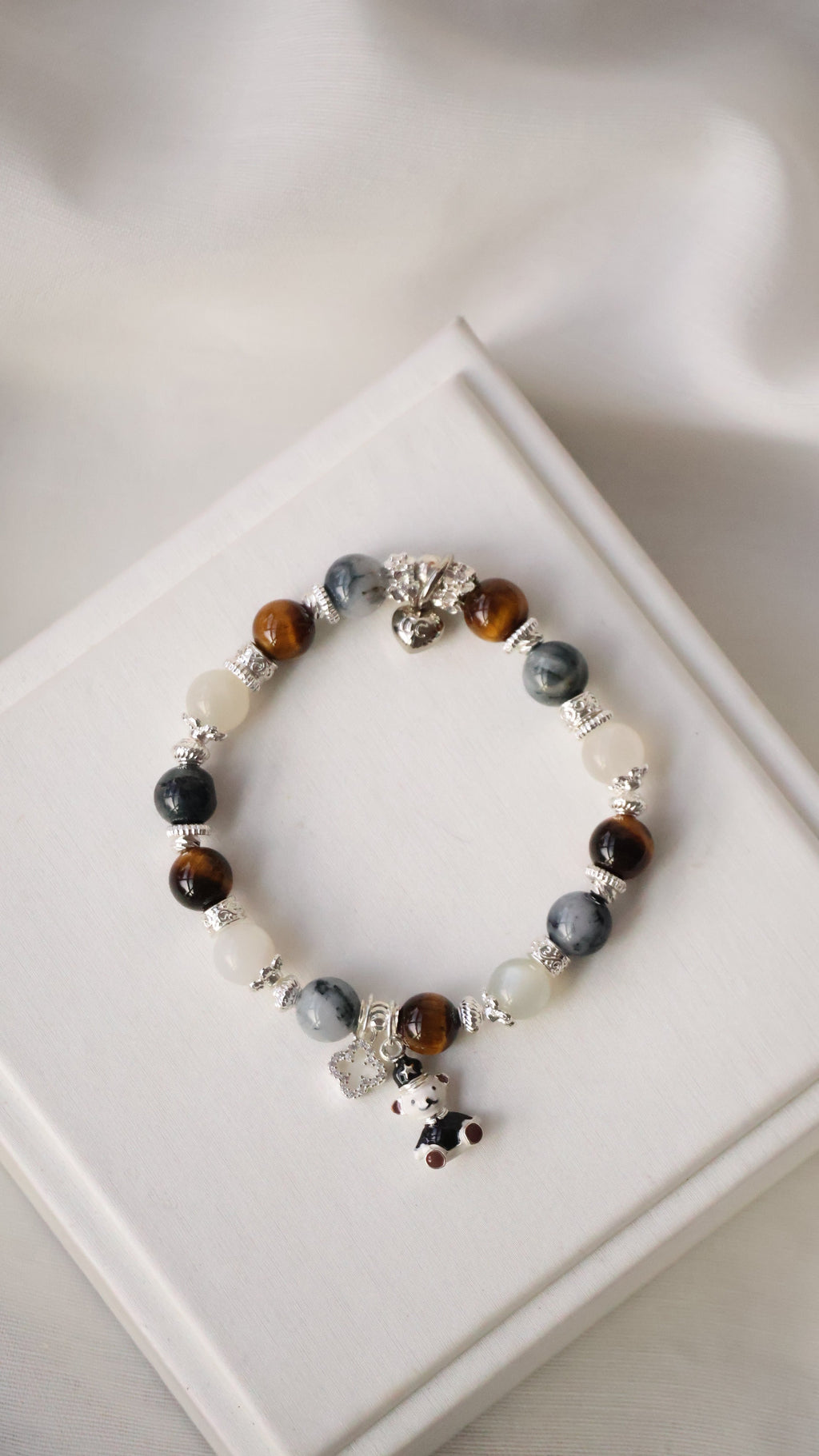 Pietersite, Silver Sheen Obsidian, Devil Blue Aquamarine, Moonstone & Tiger¡¯s Eye Crystal Bracelet ¡ª Polo RL | 6mm / 8mm / 10mm (Elastic)