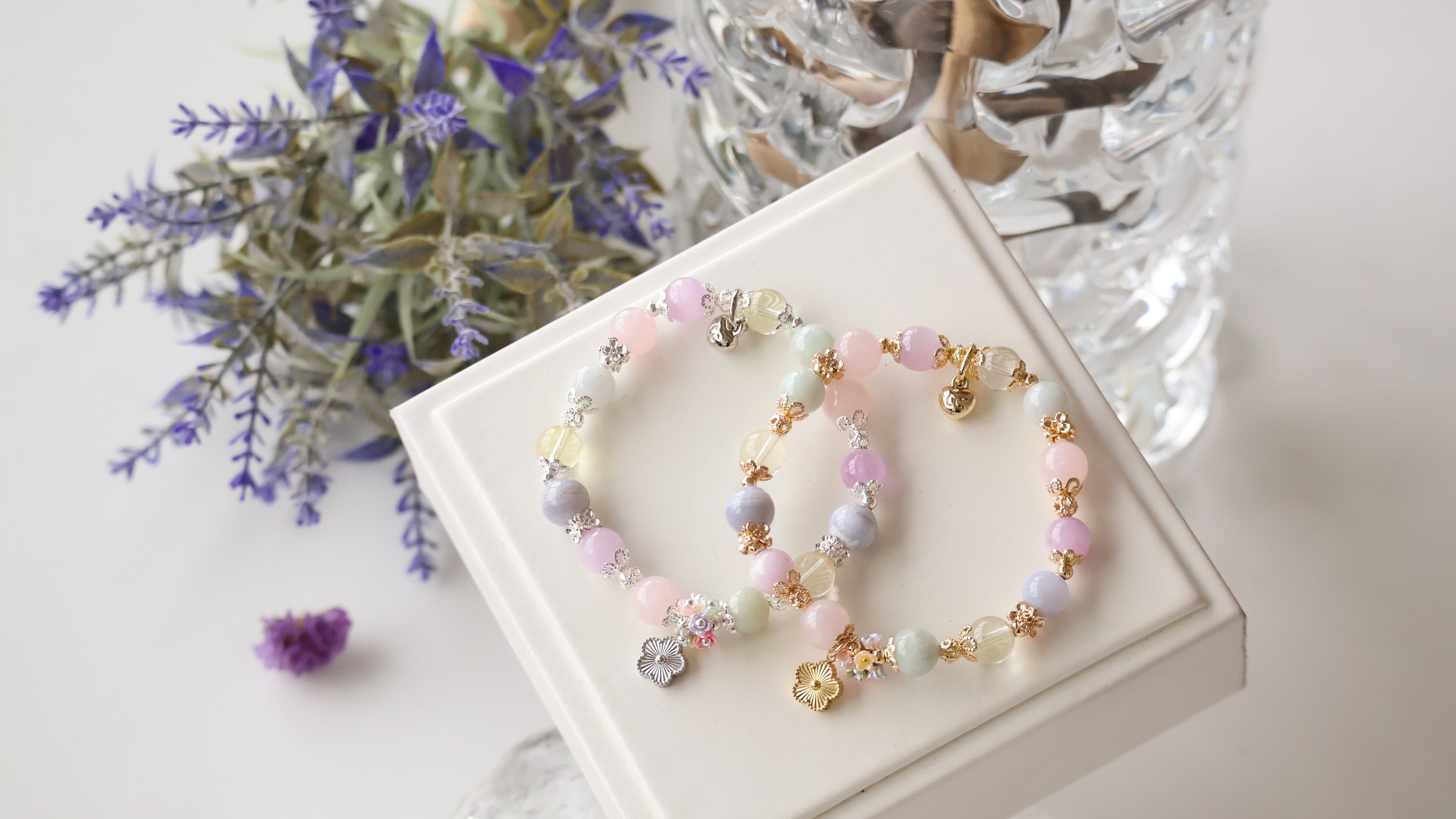 Rose Quartz, Kunzite, Blue Lace Agate, Lemon Quartz, Green Jadeite ¡ª Floryn | 8mm (Elastic)