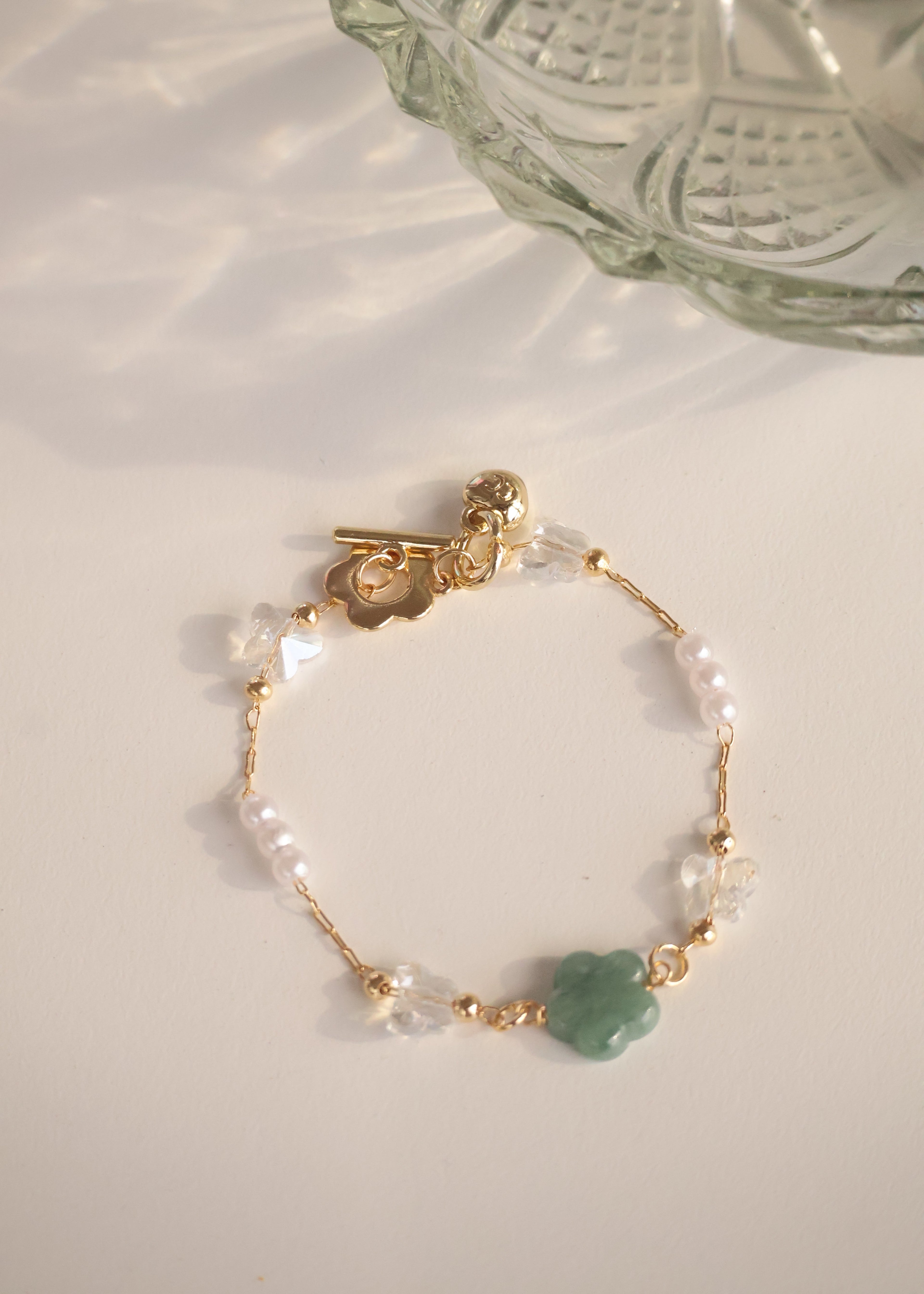 *Luna&Lithoss* Sakura Flower Chain Natural Crystal Bracelet (OT Clasp)