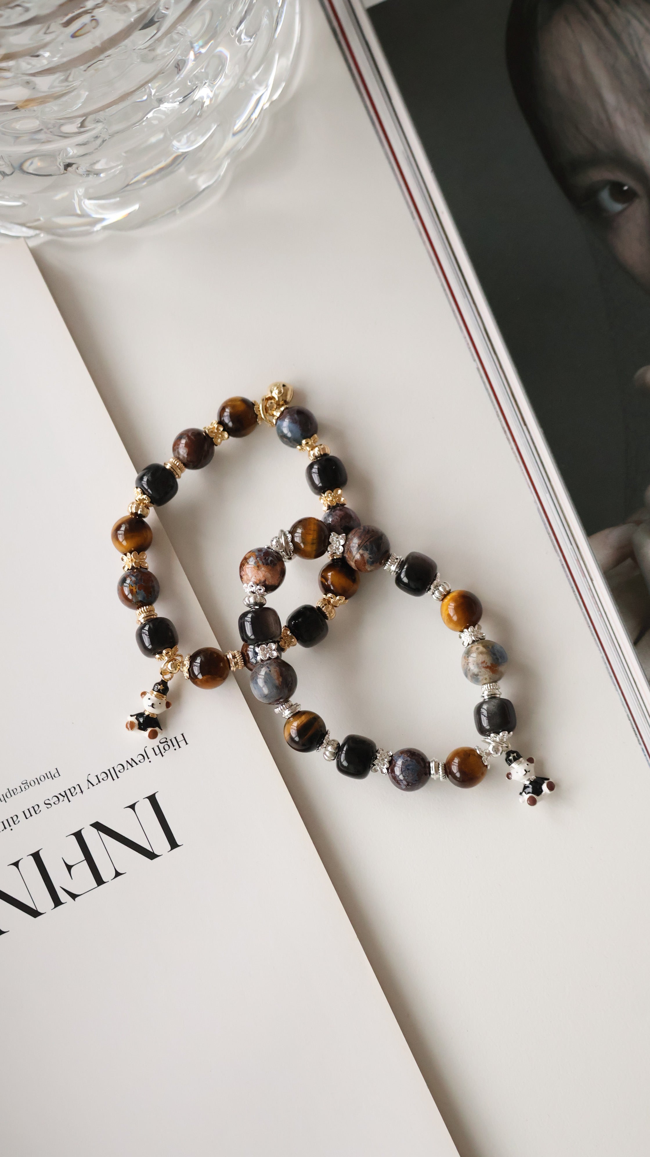 Pietersite, Silver Sheen Obsidian, Devil Blue Aquamarine, Moonstone & Tiger¡¯s Eye Crystal Bracelet ¡ª Polo RL | 6mm / 8mm / 10mm (Elastic)