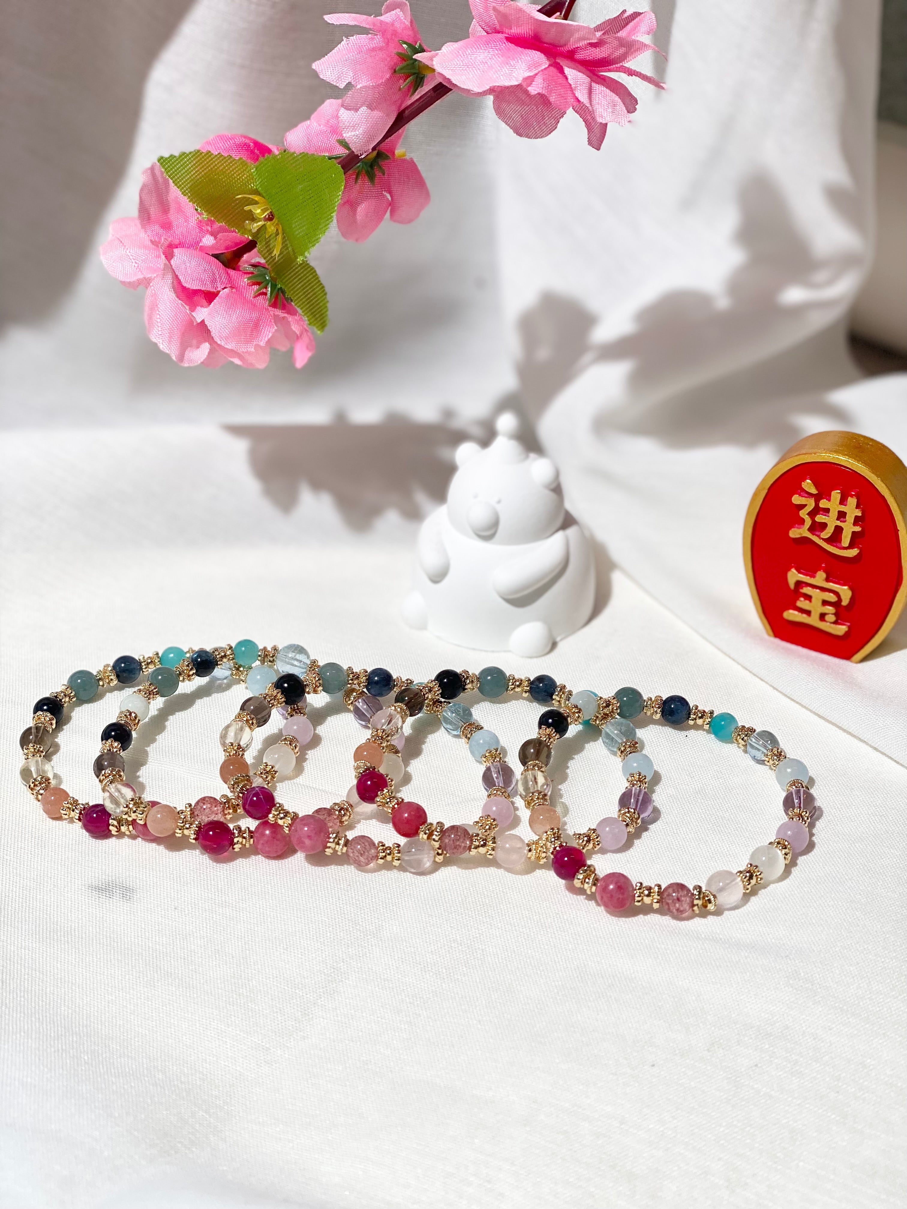 Cheru Customs - Rainbow Duobao ¶౦ 6mm Natural Crystal Stacker Bracelet 15CM