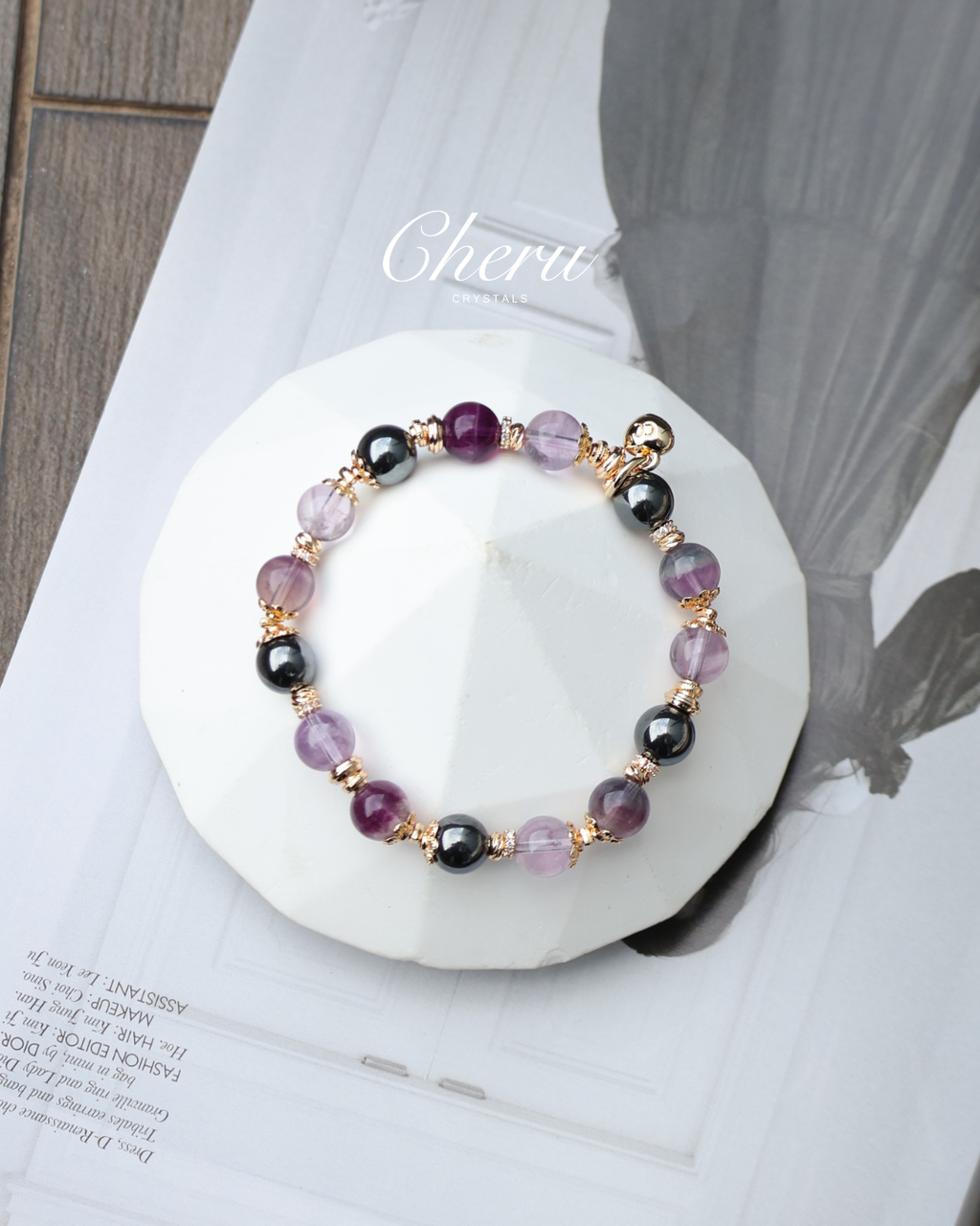 Fluorite, Hematite, Amethyst ¡ª Gemini Horoscope Series | 8mm (Elastic)