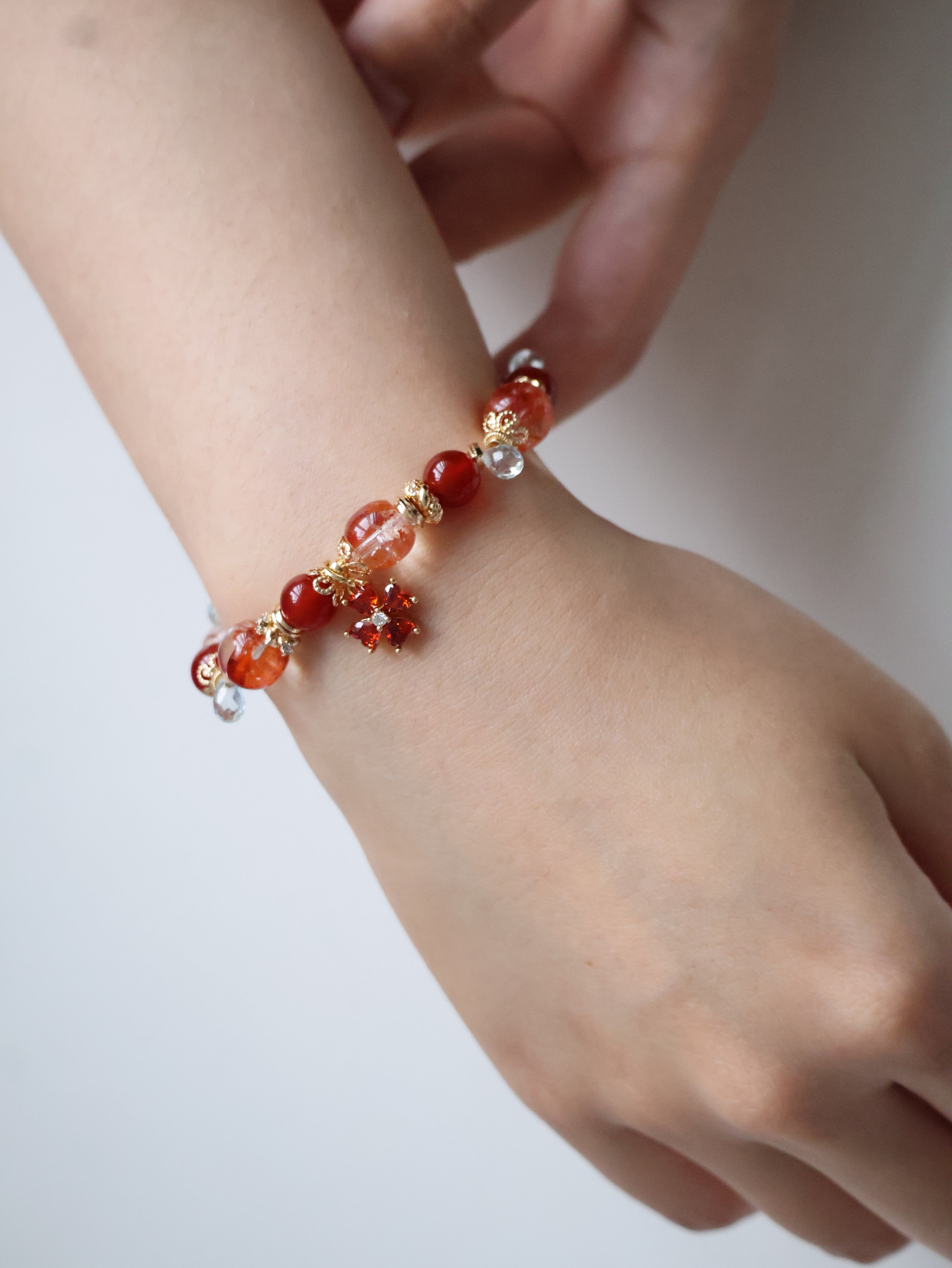Fire Quartz, Carnelian & Blue Topaz Crystal Bracelet ¡ª Xiel Fire | 8mm (Elastic)