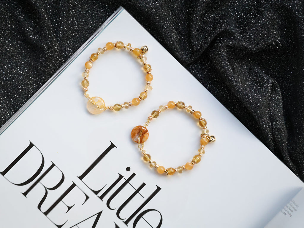 Citrine, Andesine Labradorite & Golden Healer Ping An Kou Crystal Bracelet ¡ª Burnt Honey | 6mm (Elastic)