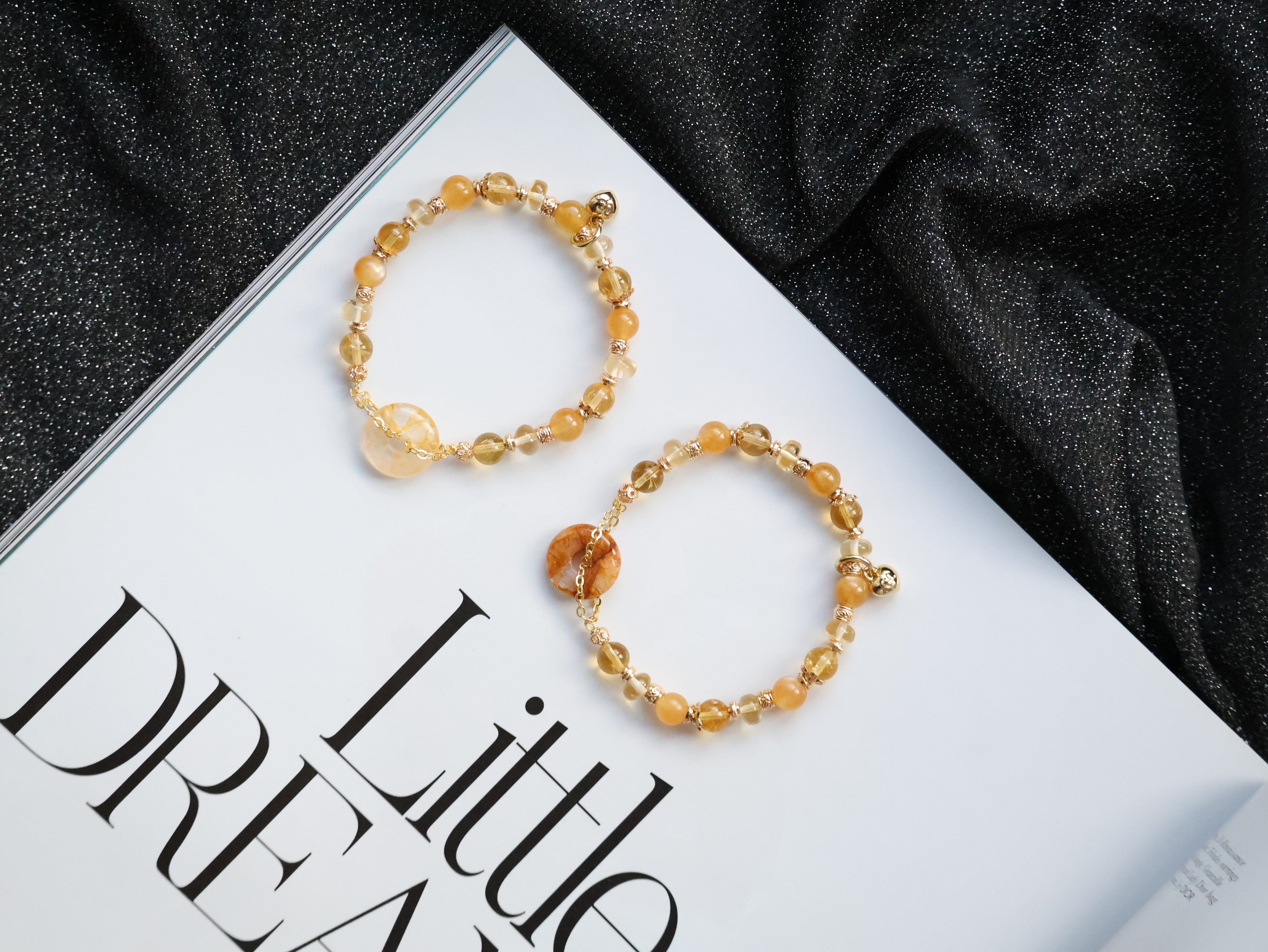 Citrine, Andesine Labradorite & Golden Healer Ping An Kou Crystal Bracelet ¡ª Burnt Honey | 6mm (Elastic)