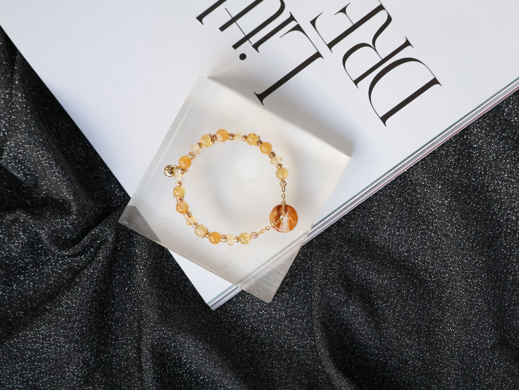 Citrine, Andesine Labradorite & Golden Healer Ping An Kou Crystal Bracelet ¡ª Burnt Honey | 6mm (Elastic)