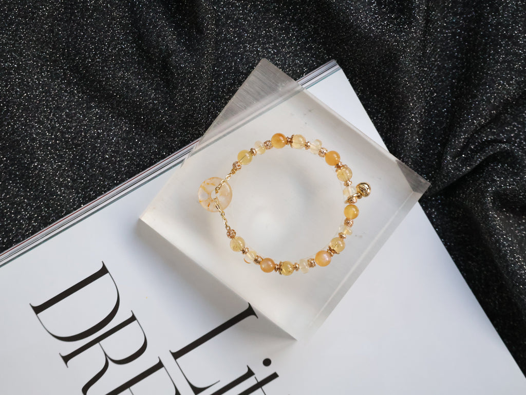Citrine, Andesine Labradorite & Golden Healer Ping An Kou Crystal Bracelet ¡ª Burnt Honey | 6mm (Elastic)