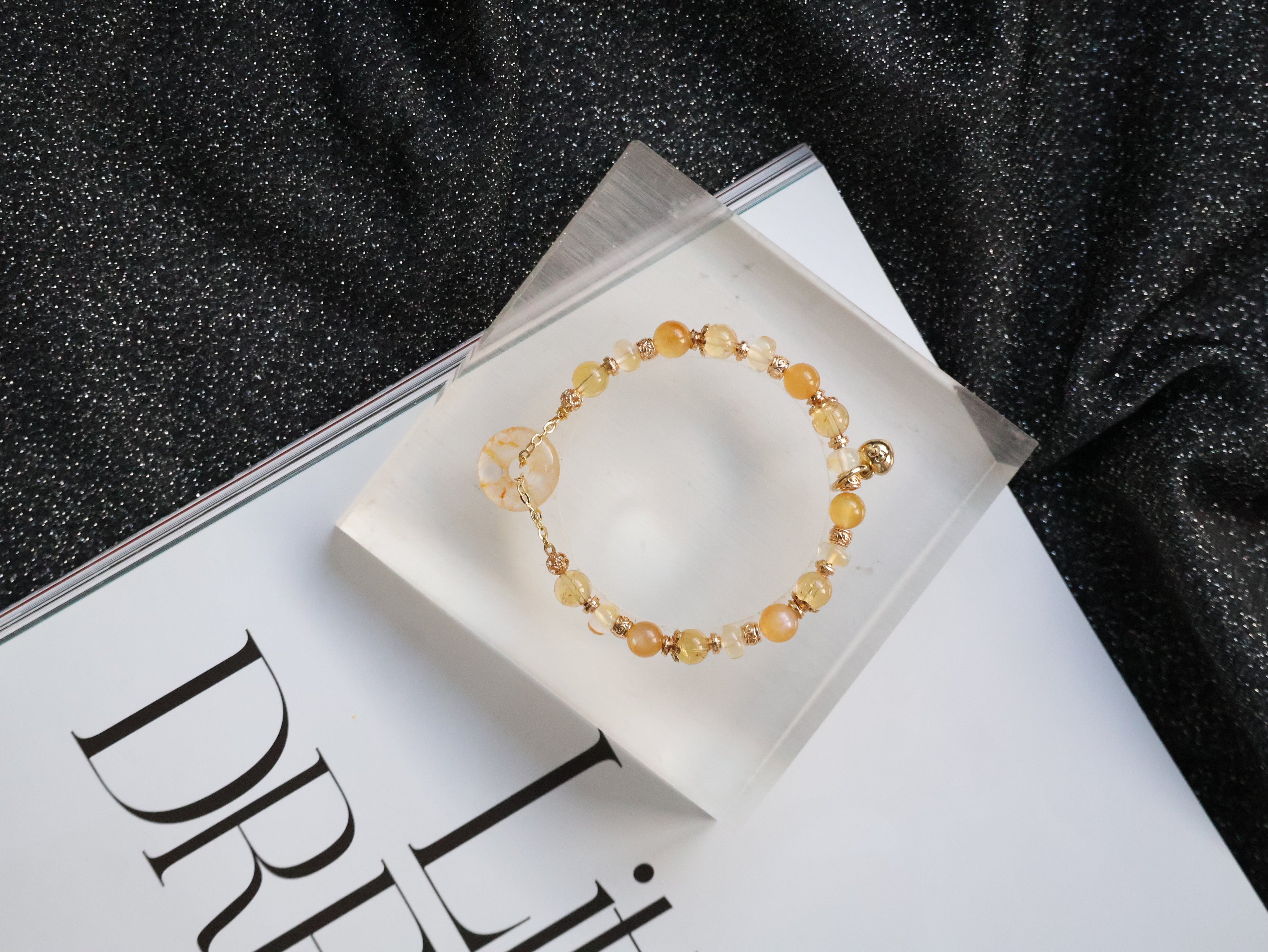 Citrine, Andesine Labradorite & Golden Healer Ping An Kou Crystal Bracelet ¡ª Burnt Honey | 6mm (Elastic)