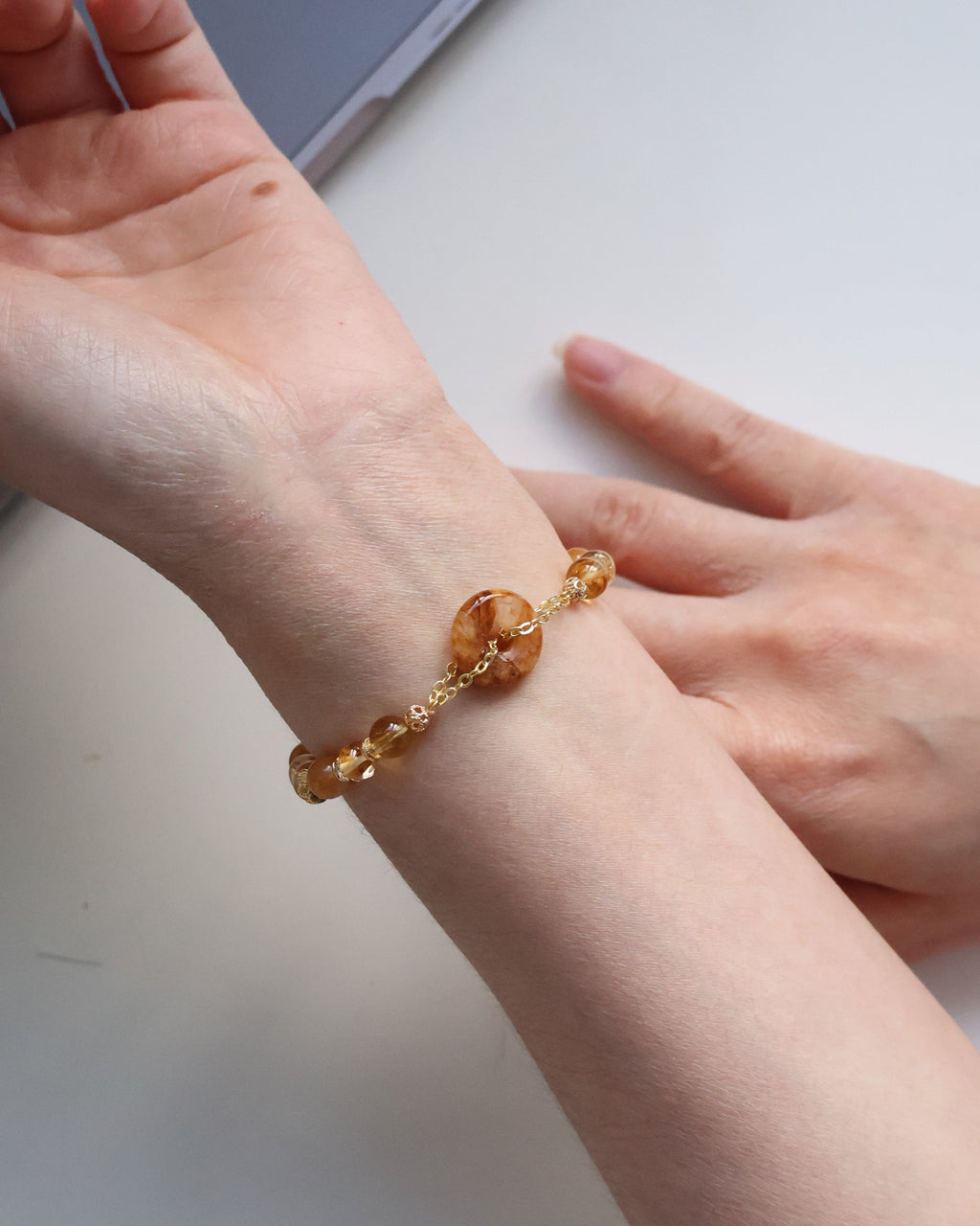 Citrine, Andesine Labradorite & Golden Healer Ping An Kou Crystal Bracelet ¡ª Burnt Honey | 6mm (Elastic)