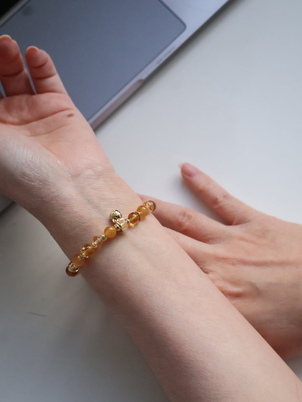Citrine, Andesine Labradorite & Golden Healer Ping An Kou Crystal Bracelet ¡ª Burnt Honey | 6mm (Elastic)