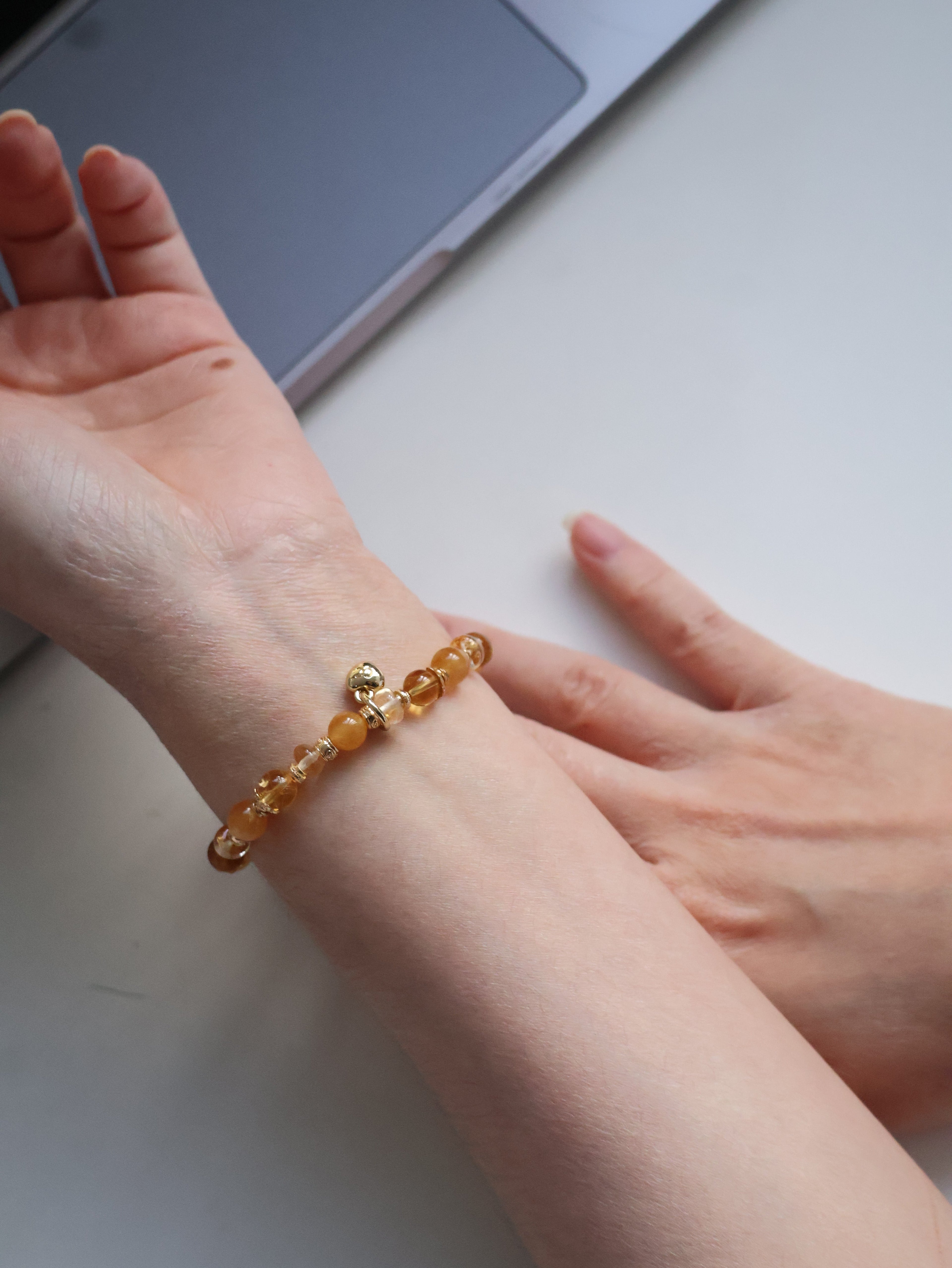 Citrine, Andesine Labradorite & Golden Healer Ping An Kou Crystal Bracelet ¡ª Burnt Honey | 6mm (Elastic)