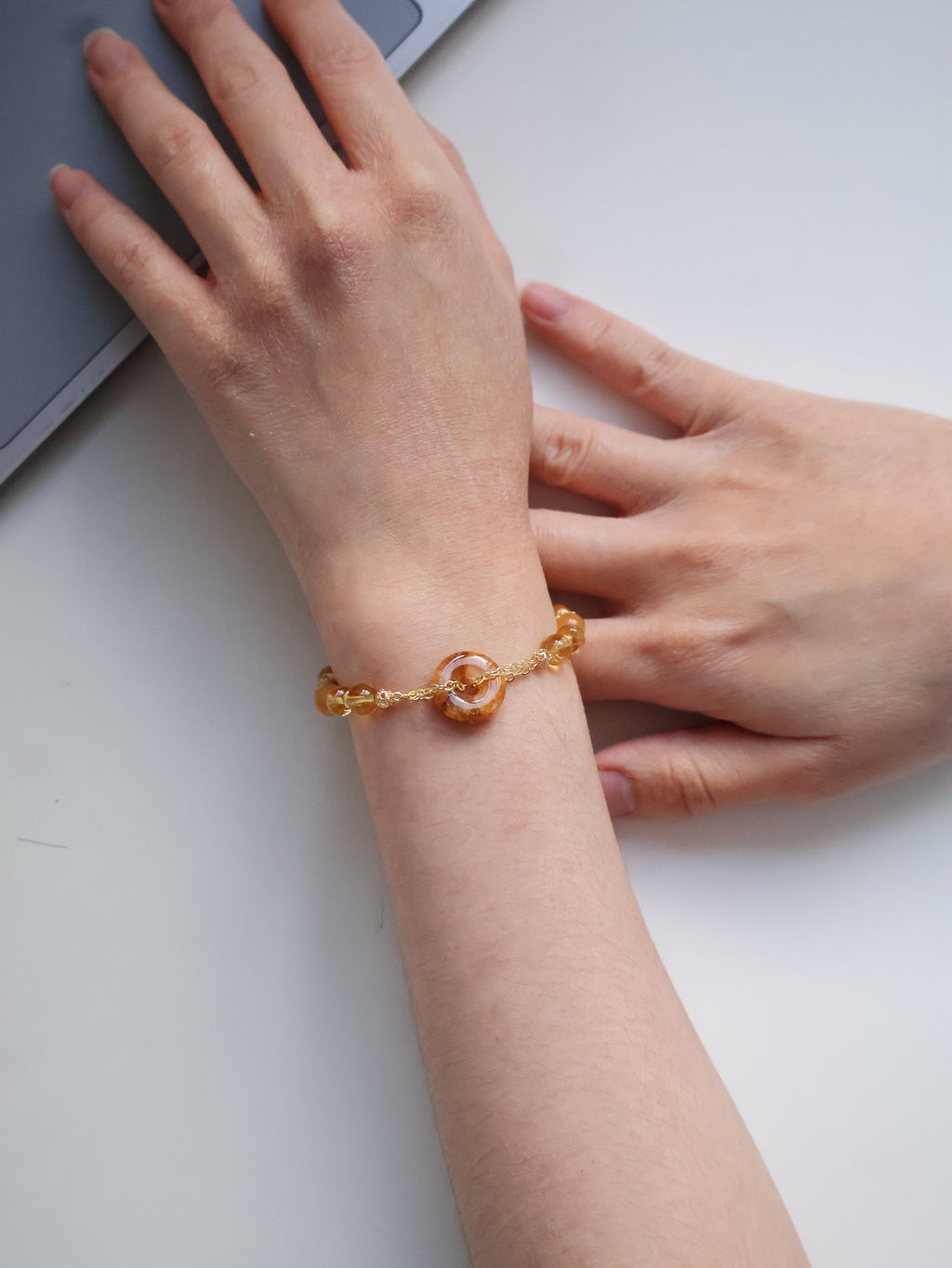 Citrine, Andesine Labradorite & Golden Healer Ping An Kou Crystal Bracelet ¡ª Burnt Honey | 6mm (Elastic)