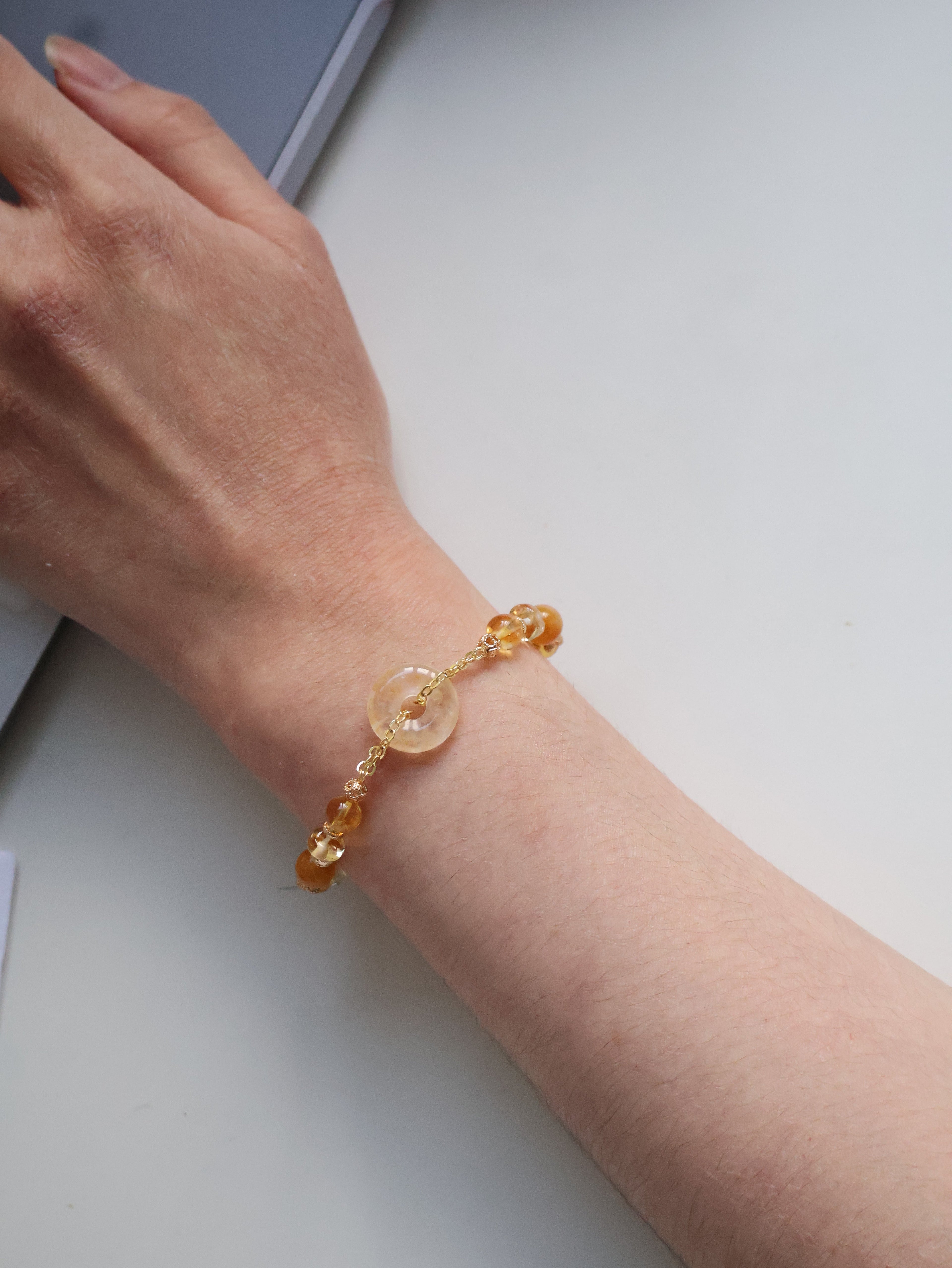 Citrine, Andesine Labradorite & Golden Healer Ping An Kou Crystal Bracelet ¡ª Burnt Honey | 6mm (Elastic)