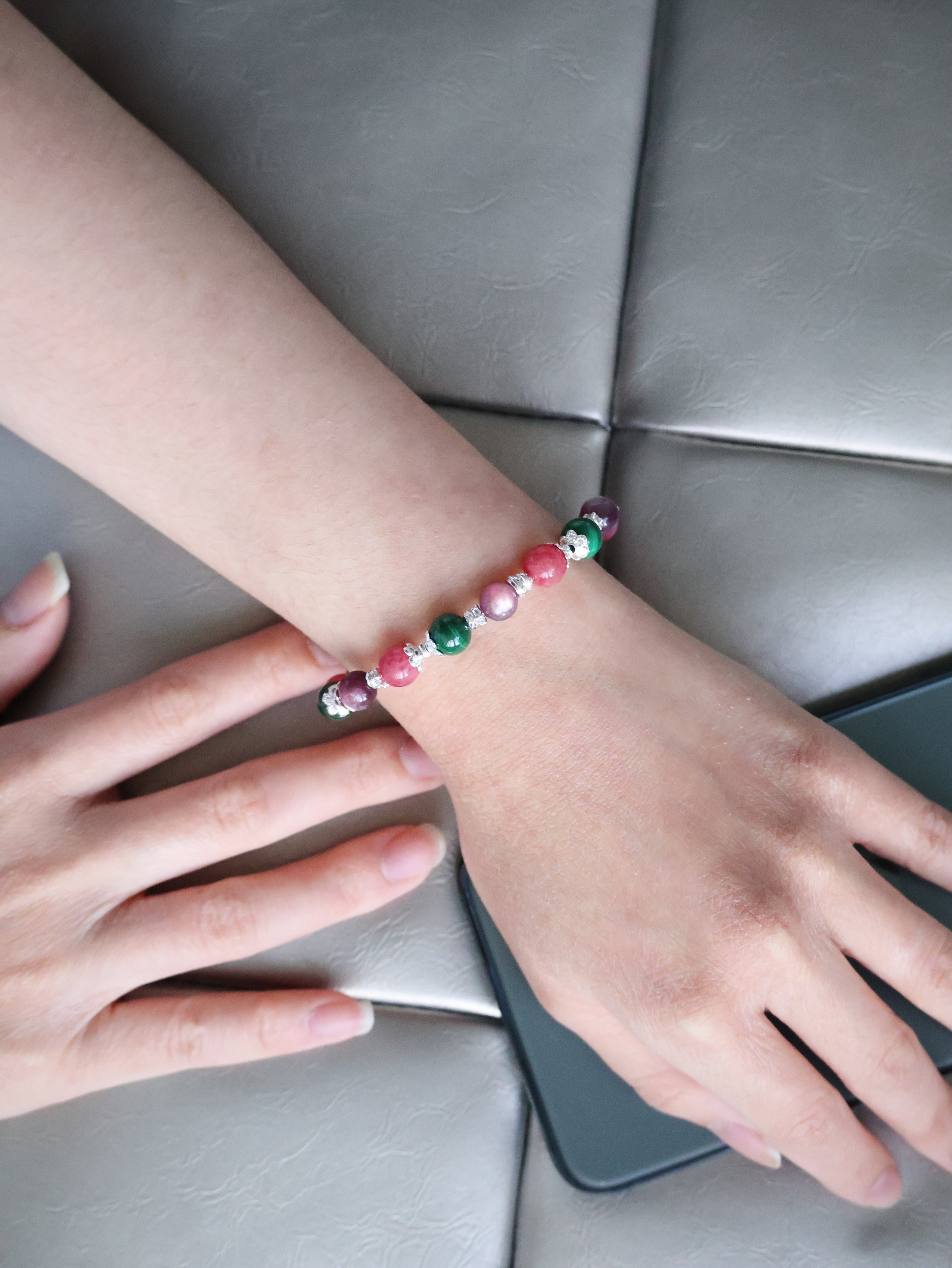 Malachite, Rhodonite, Lepidolite ¡ª Scorpio Horoscope Series | 8mm (Elastic)