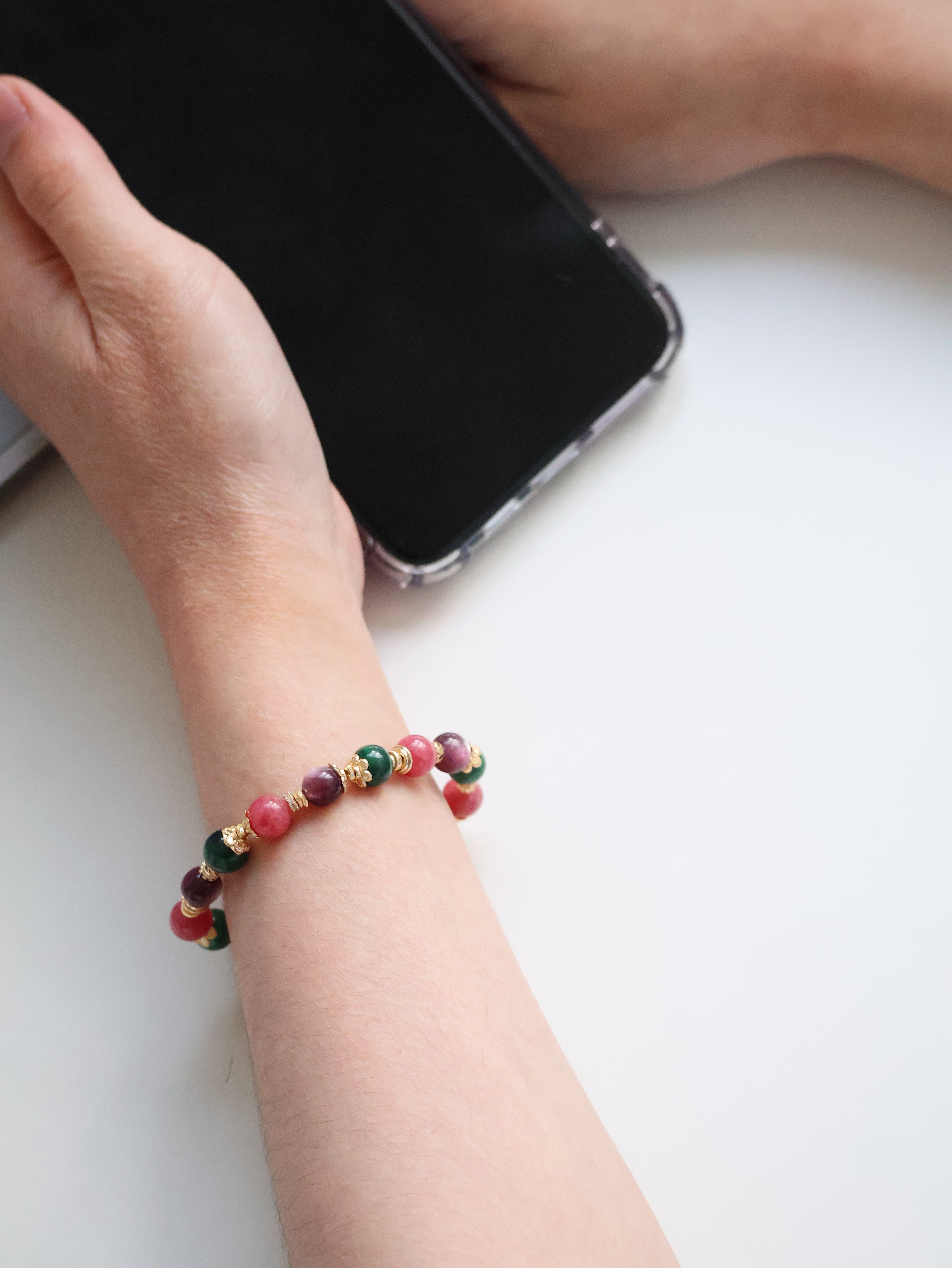 Malachite, Rhodonite, Lepidolite ¡ª Scorpio Horoscope Series | 8mm (Elastic)
