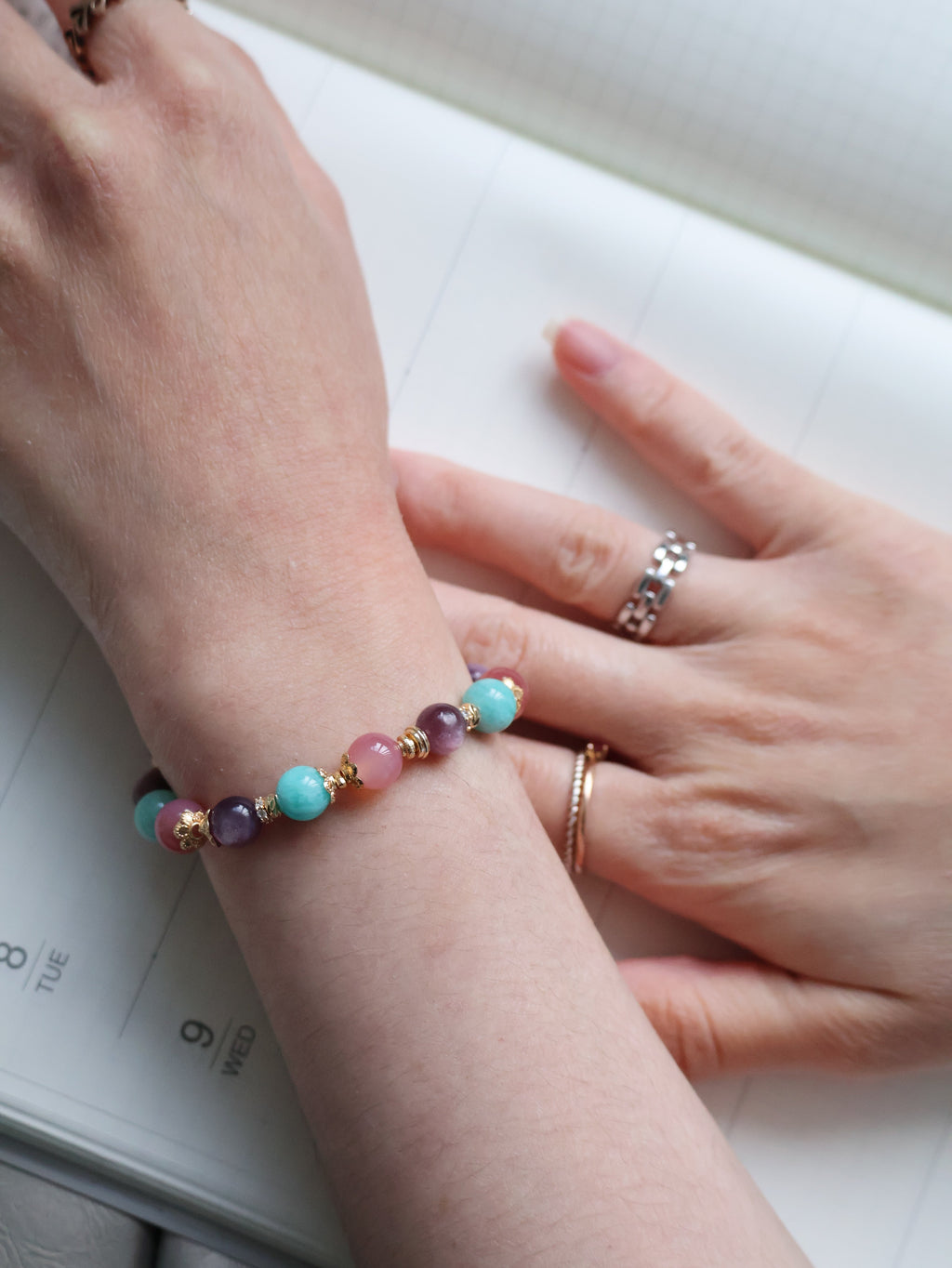 Yan Yuan Agate, Amazonite & Lepidolite Crystal Bracelet ¡ª Virgo Horoscope Series | 8mm (Elastic)