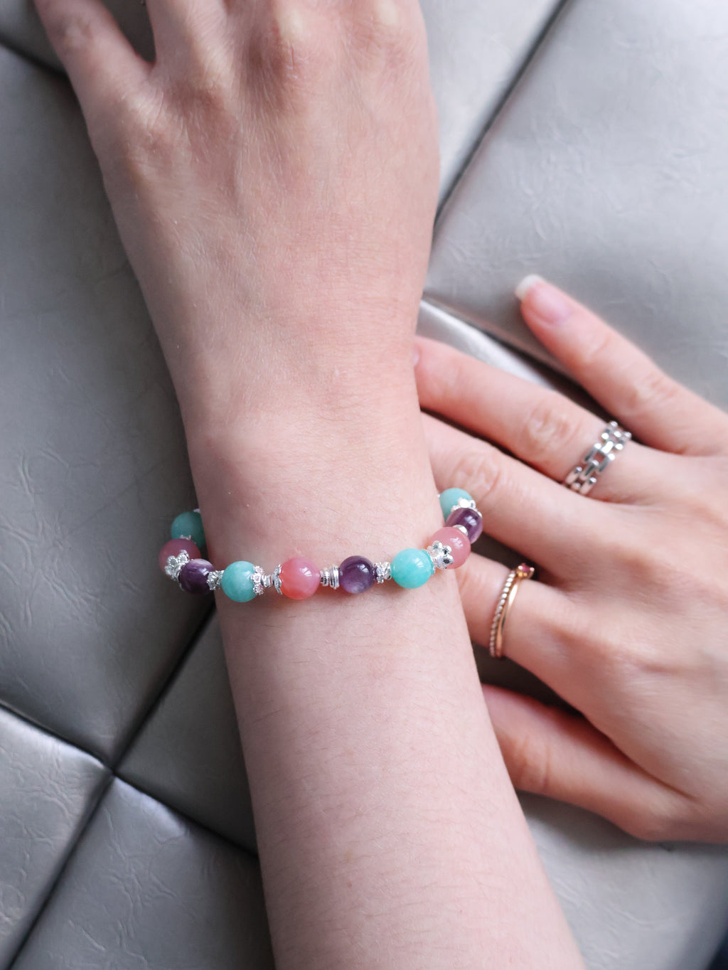Yan Yuan Agate, Amazonite & Lepidolite Crystal Bracelet ¡ª Virgo Horoscope Series | 8mm (Elastic)