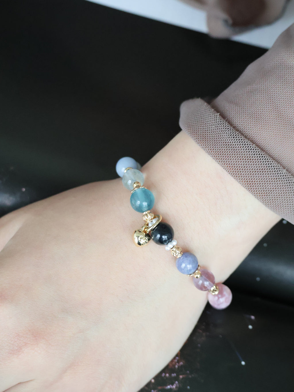 Angelite, Blue Fluorite, Aquamarine, Blue Topaz, Pietersite, Tanzanite, Amethyst, Pink Purple Emerald Mica, Kunzite & Lilac Chalcedony ¡ª Illia Ping An Kou Duobao | 8mm (Elastic)