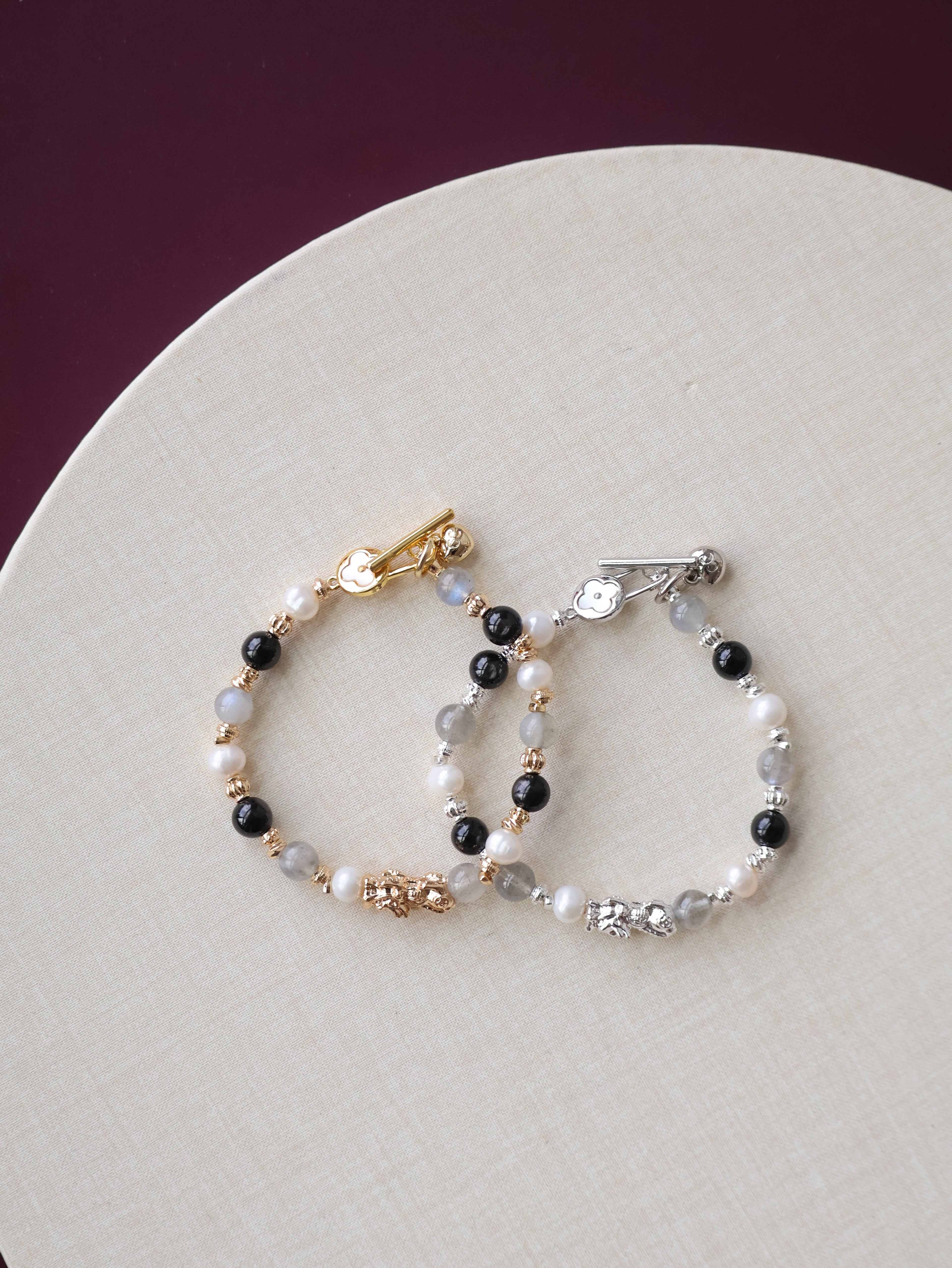 Labradorite, Citrine & Black Gold Super 7 Pixiu Crystal Bracelet ¡ª 6mm (OT Clasp, Elastic)