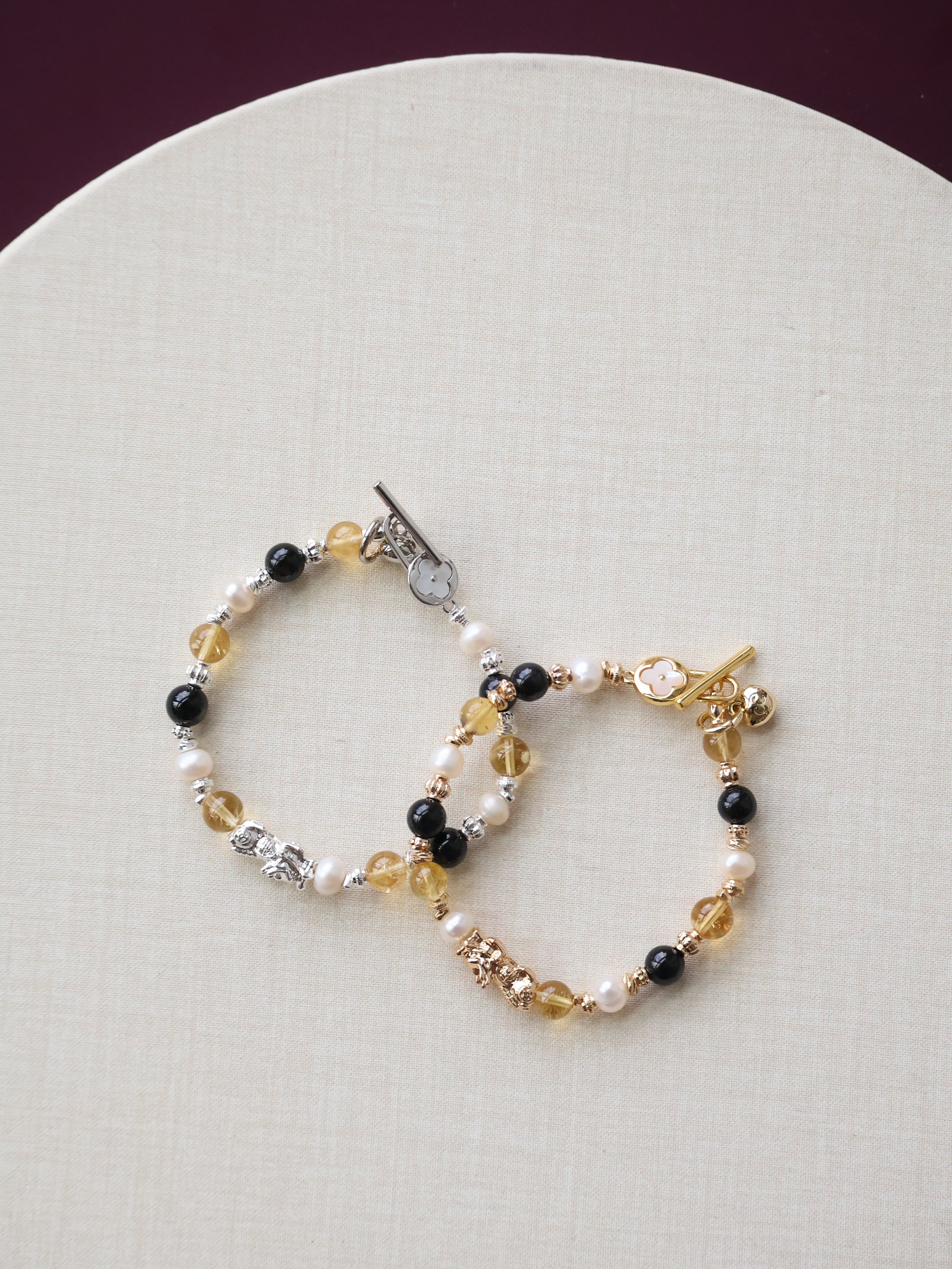 Labradorite, Citrine & Black Gold Super 7 Pixiu Crystal Bracelet ¡ª 6mm (OT Clasp, Elastic)