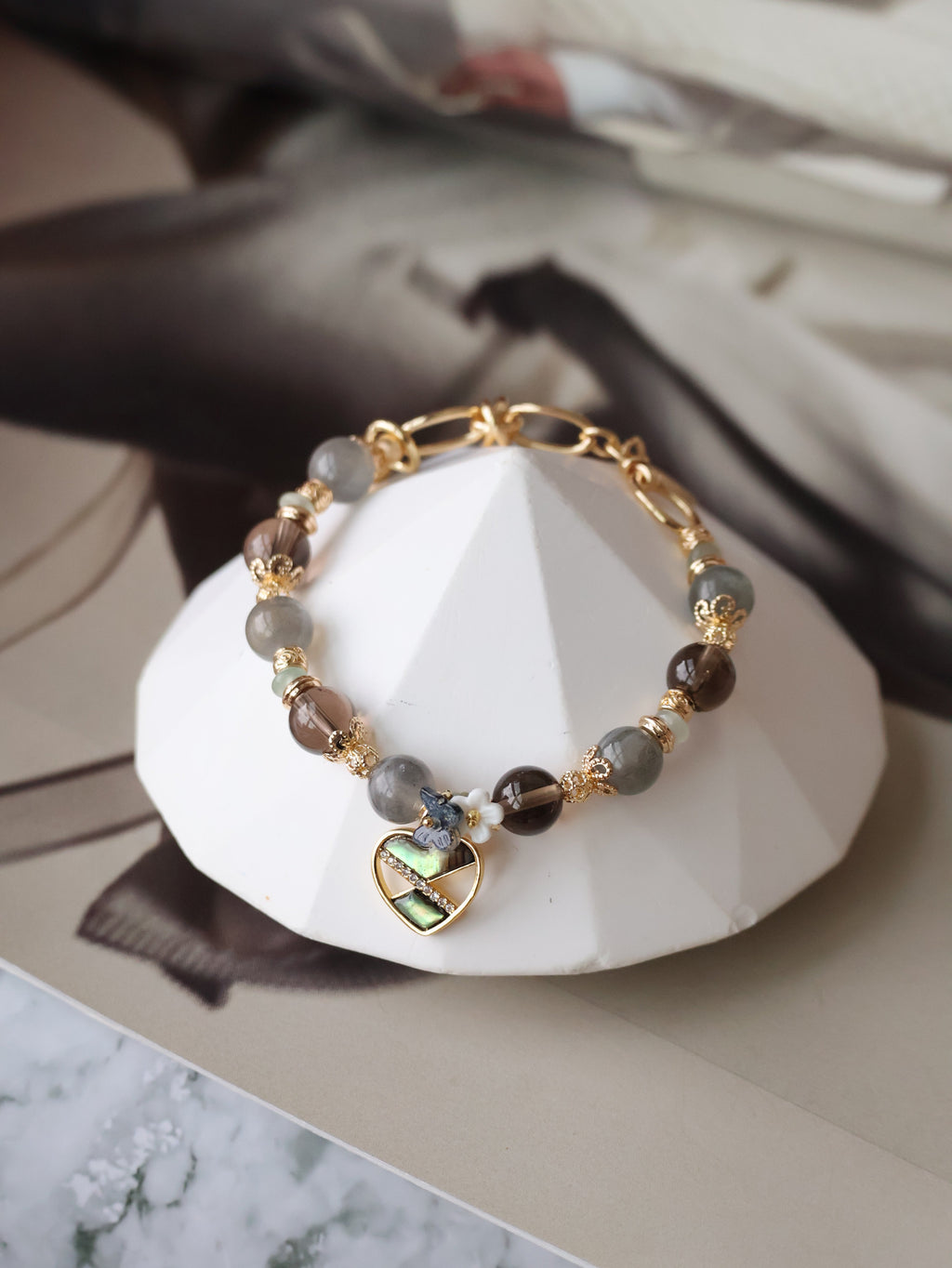 Labradorite, Smoky Quartz & Green Aventurine Crystal Bracelet ¡ª Meridith | 8mm (Elastic)